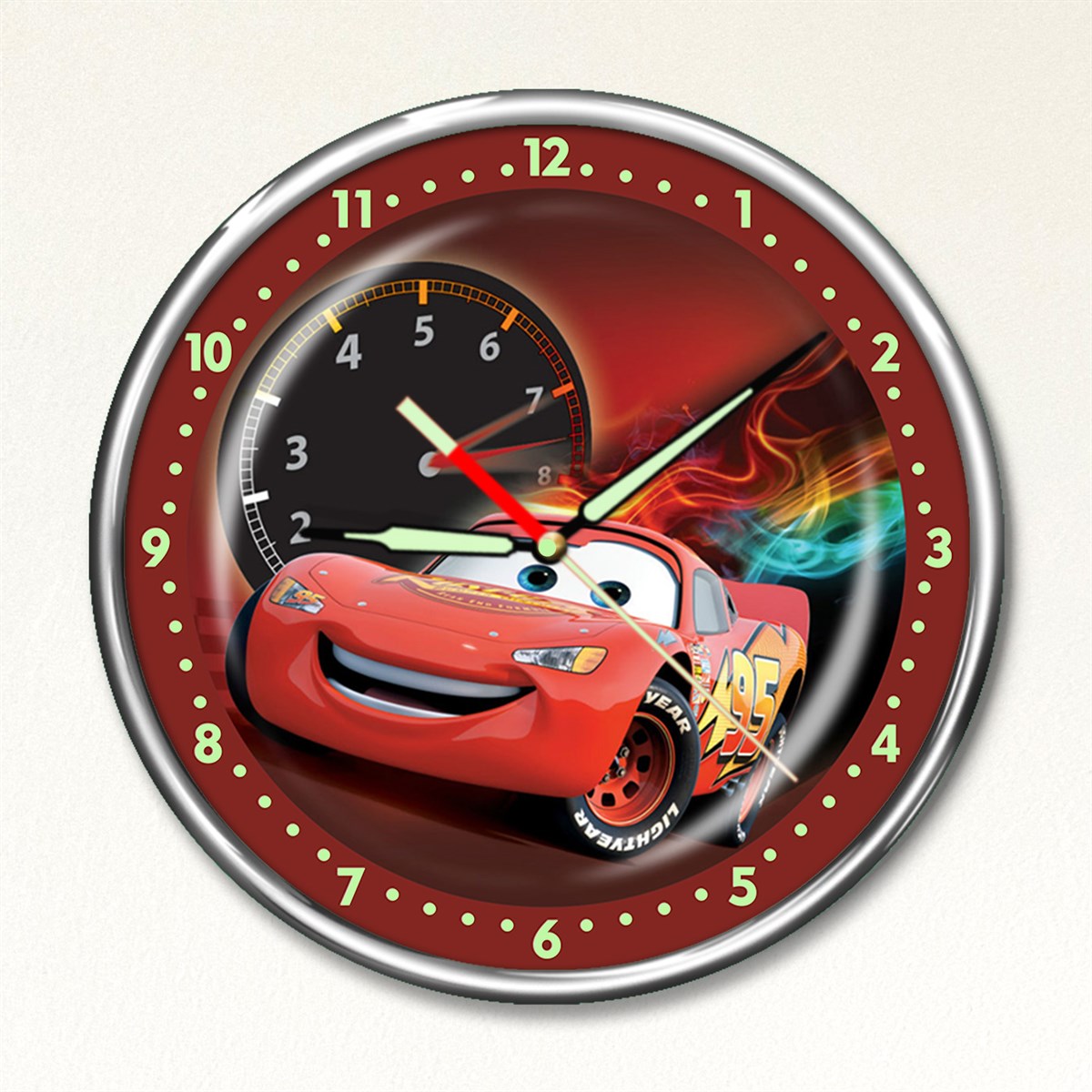 Dekor Loft Premium Gece Parlayan Şimşek McQueen Çocuk Odası Duvar Saati PFS-1703