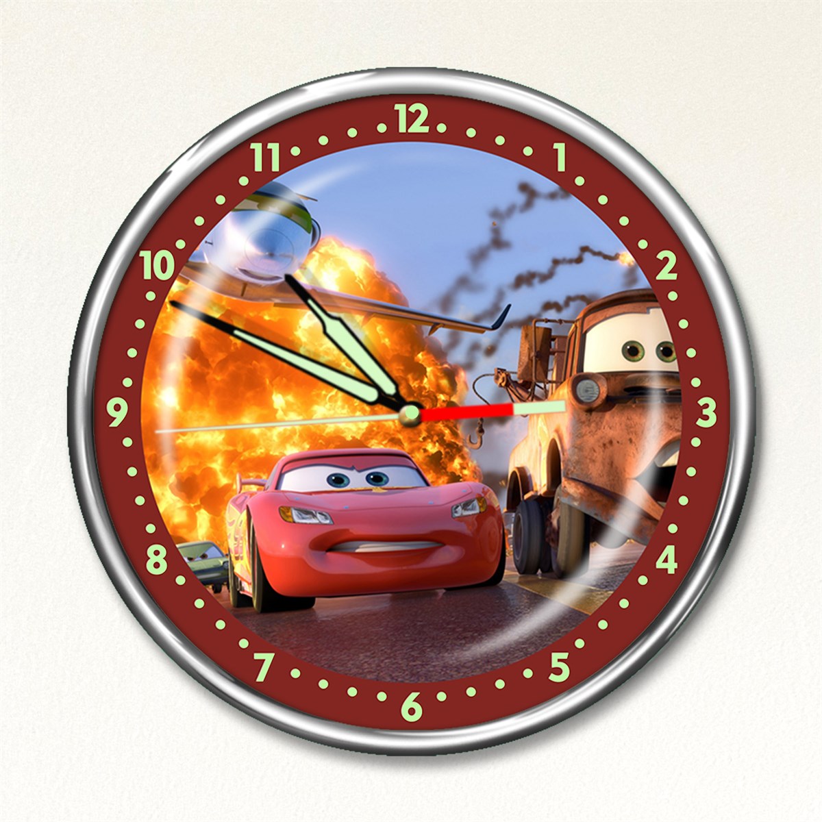 Dekor Loft Premium Gece Parlayan Şimşek McQueen Çocuk Odası Duvar Saati PFS-1705