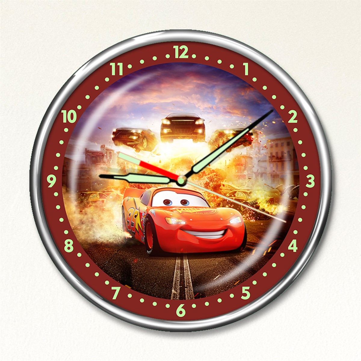 Dekor Loft Premium Gece Parlayan Şimşek McQueen Çocuk Odası Duvar Saati PFS-1702