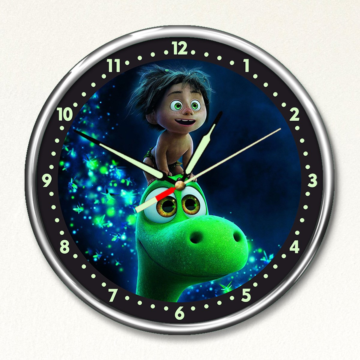 Dekor Loft Premium Gece Parlayan Şirin Dinazor  Çocuk Odası Duvar Saati