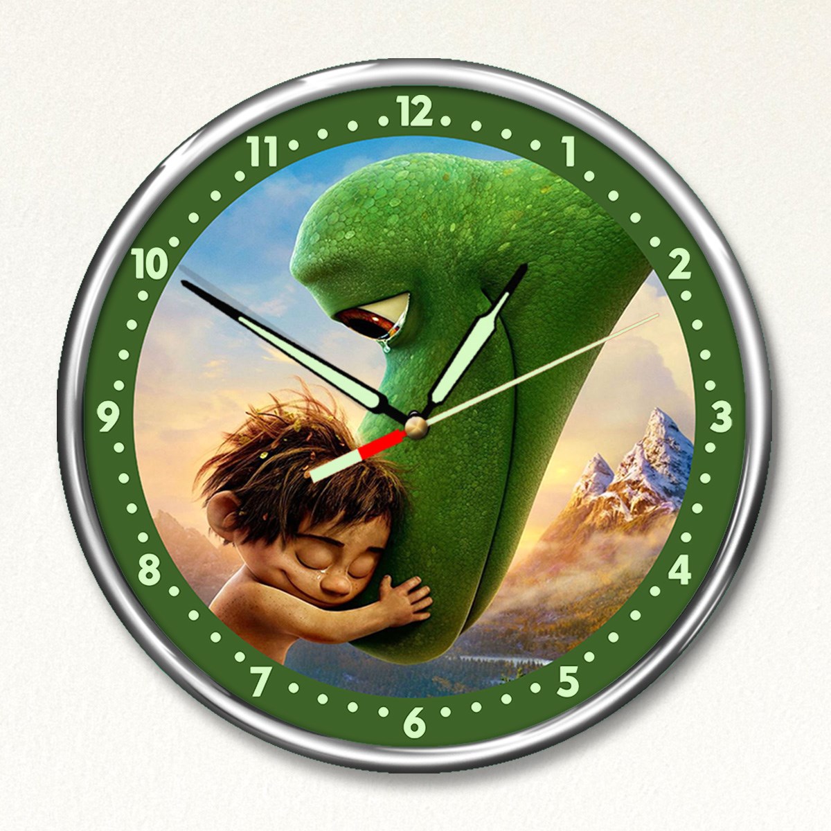 Dekor Loft Premium Gece Parlayan Şirin Dinazor  Çocuk Odası Duvar Saati