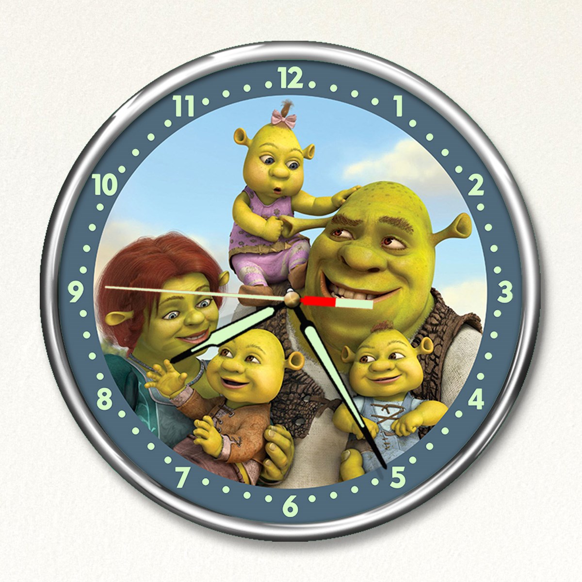 Dekor Loft Premium Gece Parlayan Şrek  Çocuk Odası Duvar Saati