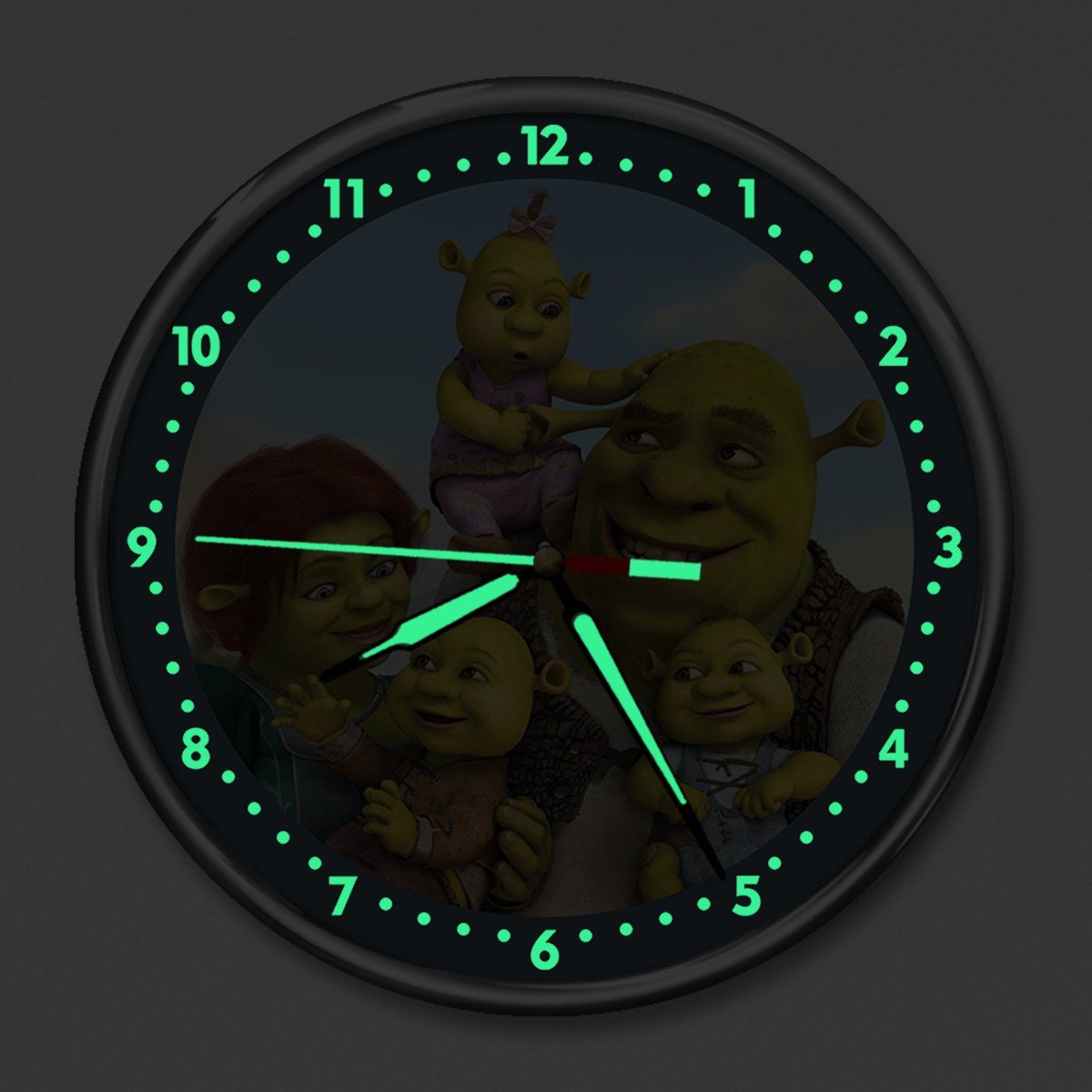 Dekor Loft Premium Gece Parlayan Şrek  Çocuk Odası Duvar Saati