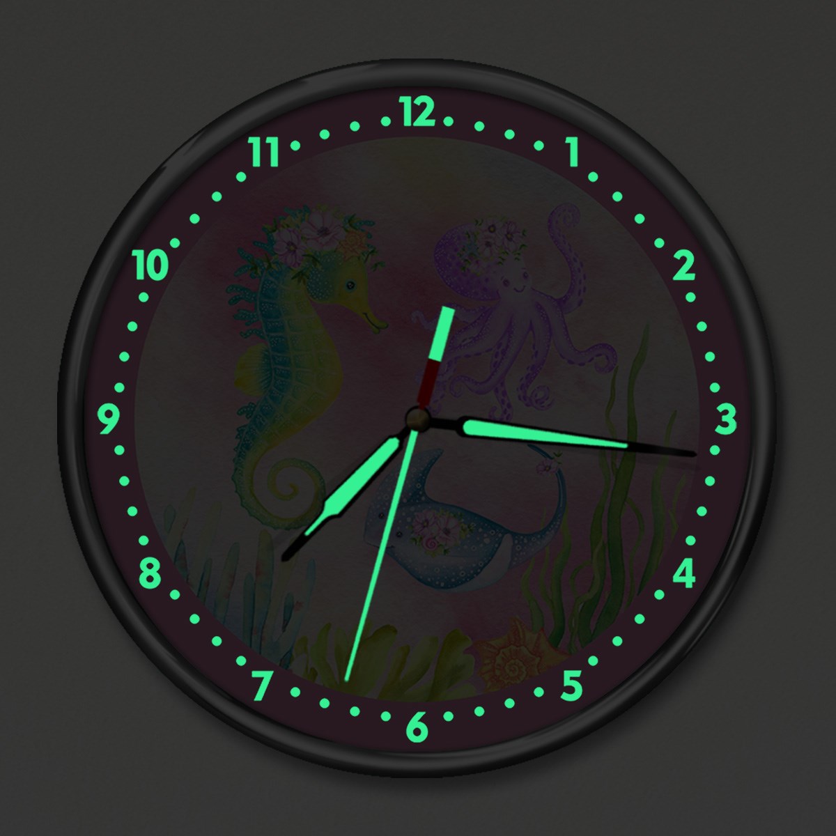 Dekor Loft Premium Gece Parlayan Suluboya Denizaltı  Çocuk Odası Duvar Saati