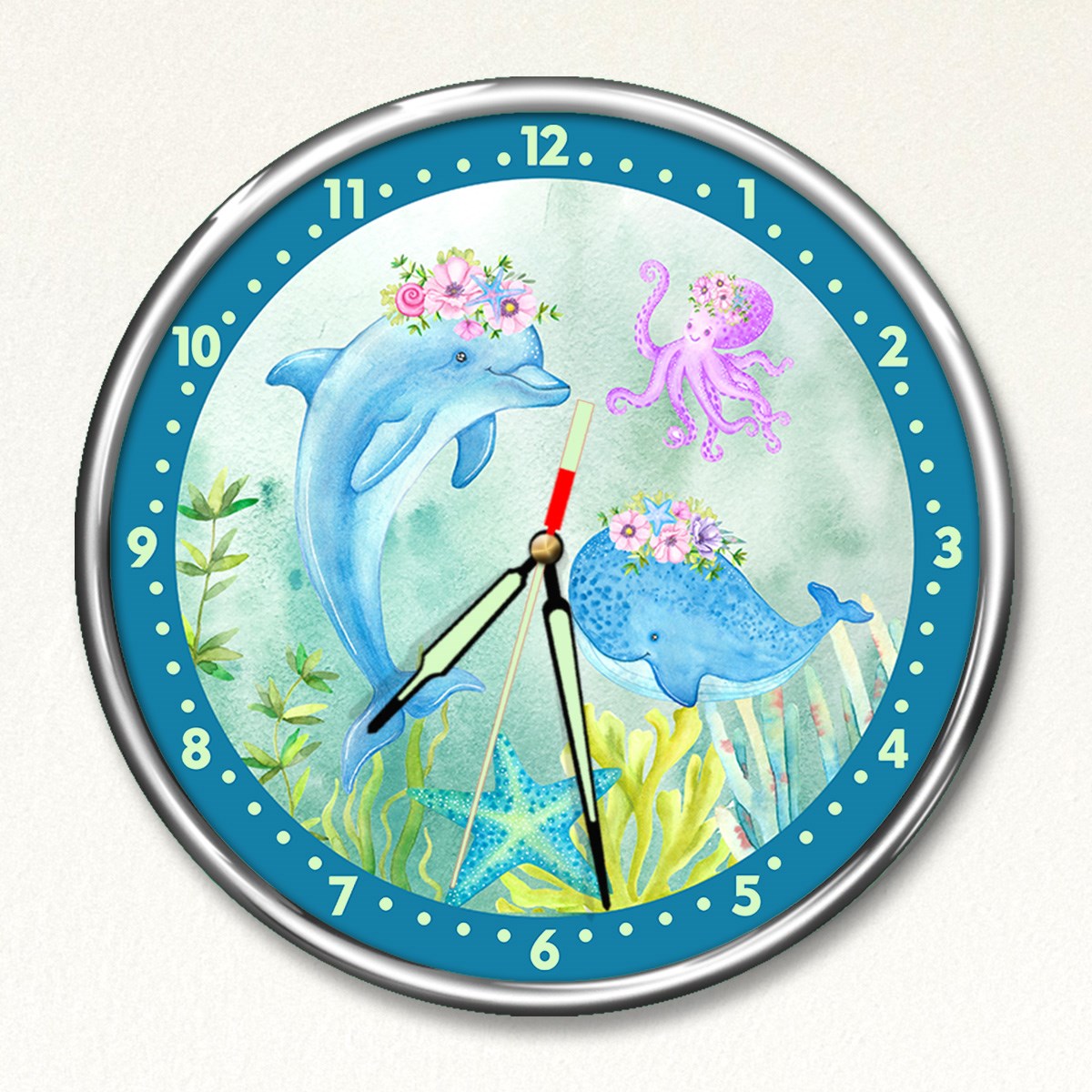 Dekor Loft Premium Gece Parlayan Suluboya Denizaltı  Çocuk Odası Duvar Saati