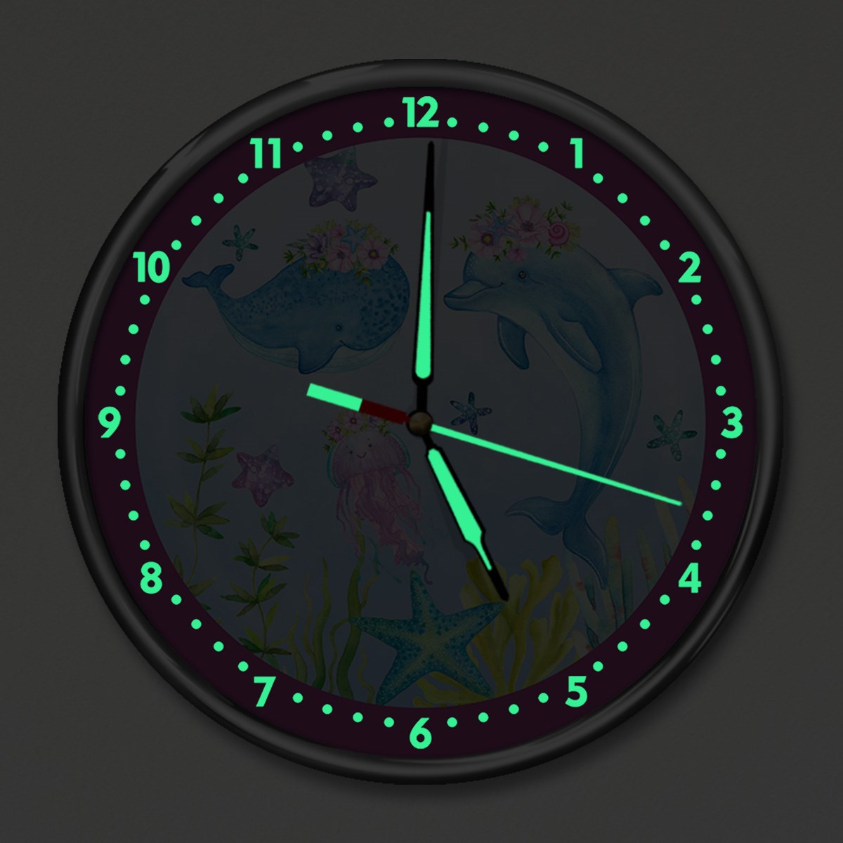 Dekor Loft Premium Gece Parlayan Suluboya Denizaltı  Çocuk Odası Duvar Saati