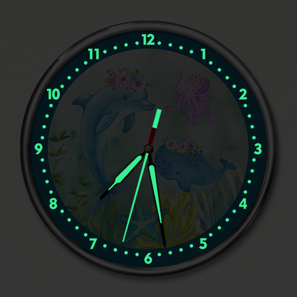 Dekor Loft Premium Gece Parlayan Suluboya Denizaltı  Çocuk Odası Duvar Saati