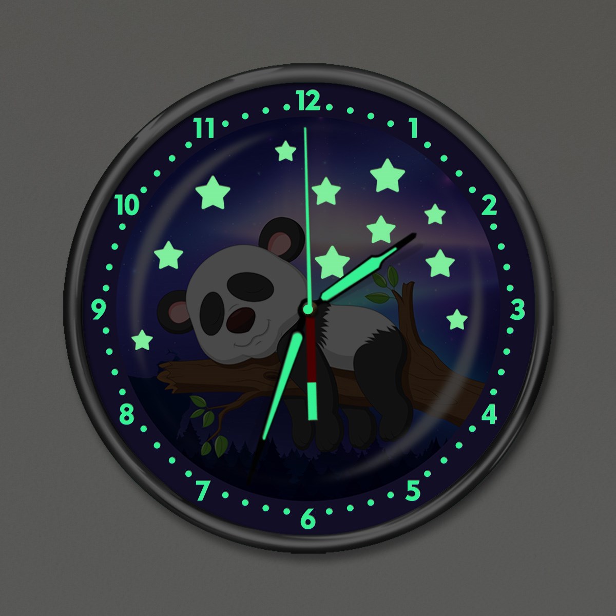 Dekor Loft Premium Gece Parlayan Uykucu Panda Çocuk Odası Duvar Saati PFS-1780
