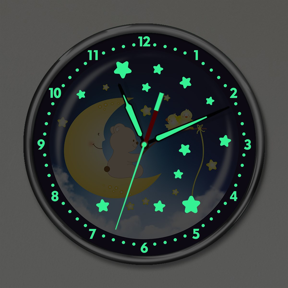 Dekor Loft Premium Gece Parlayan Uykucu Ayıcık Çocuk Odası Duvar Saati PFS-1781