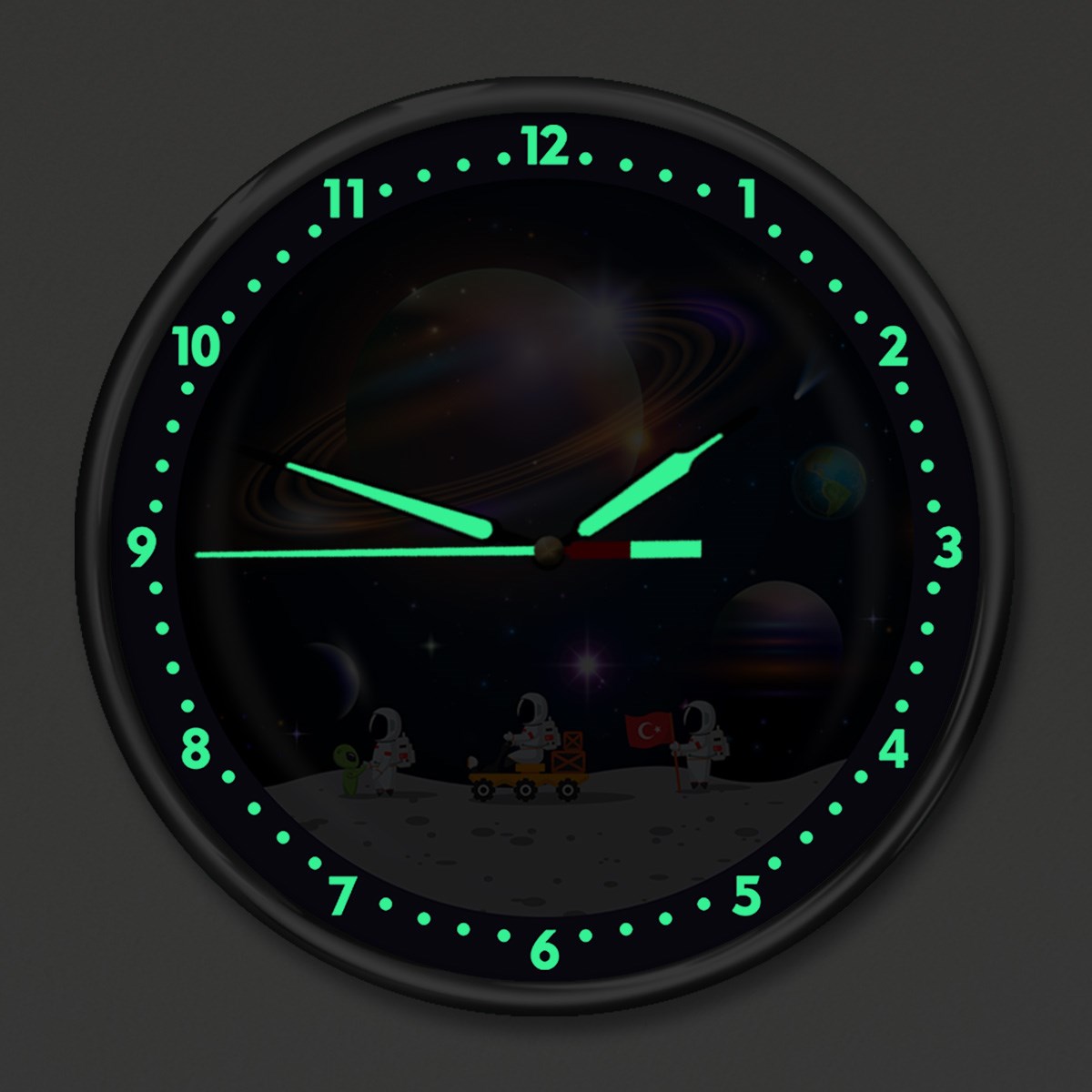 Dekor Loft Premium Gece Parlayan Uzayda Yürüyüş Çocuk Odası Duvar Saati