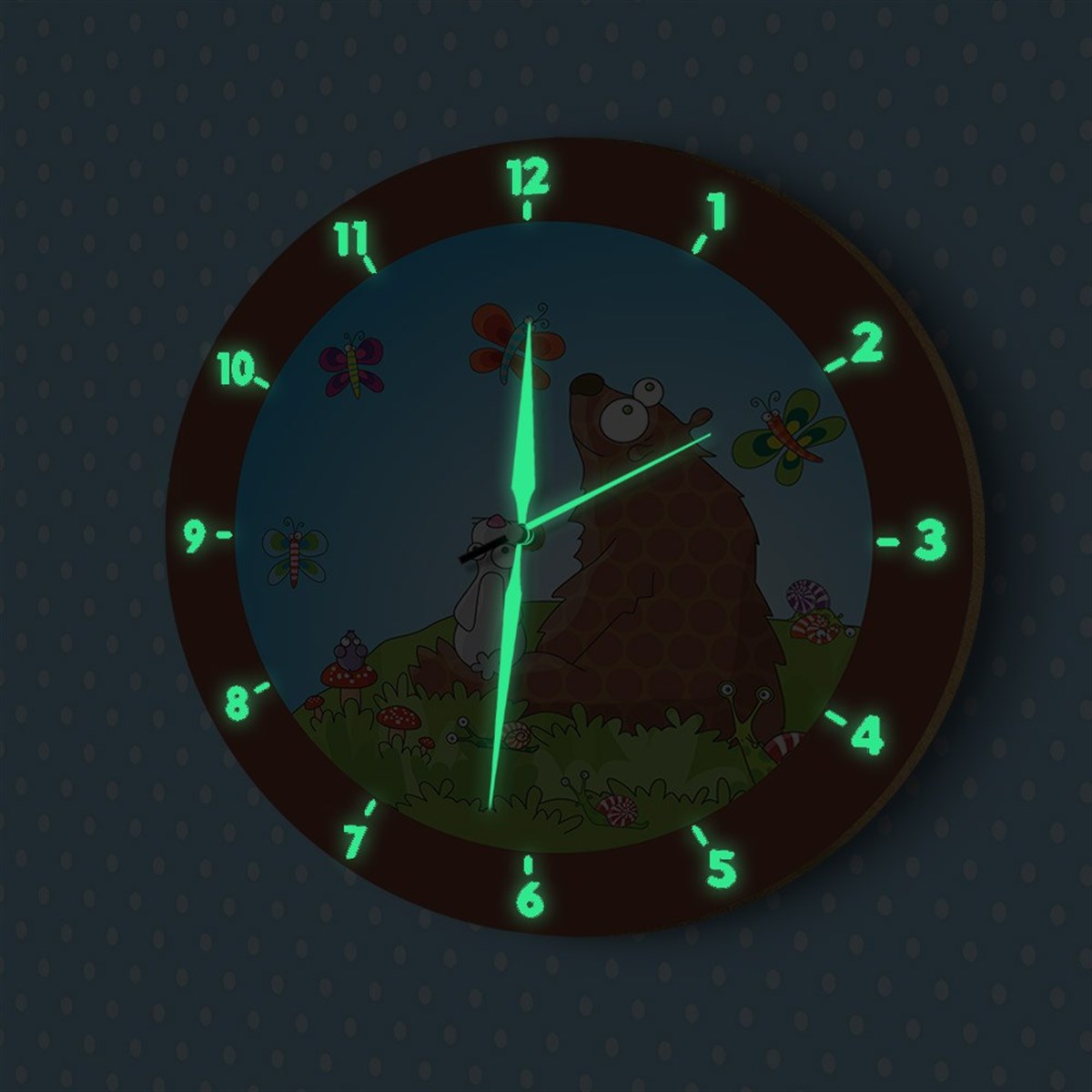 DekorLoft Ayıcık ve Arkadaşı Fosforlu Çocuk Odası Duvar Saati YFS-1446