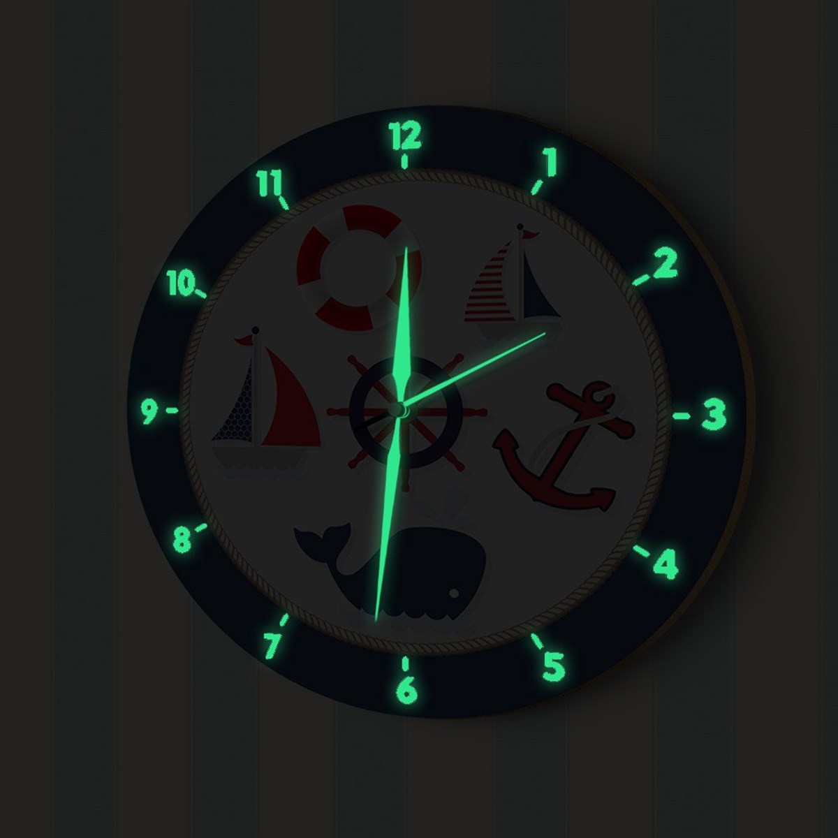 DekorLoft Denizci Fosforlu Çocuk Odası Duvar Saati YFS-1431