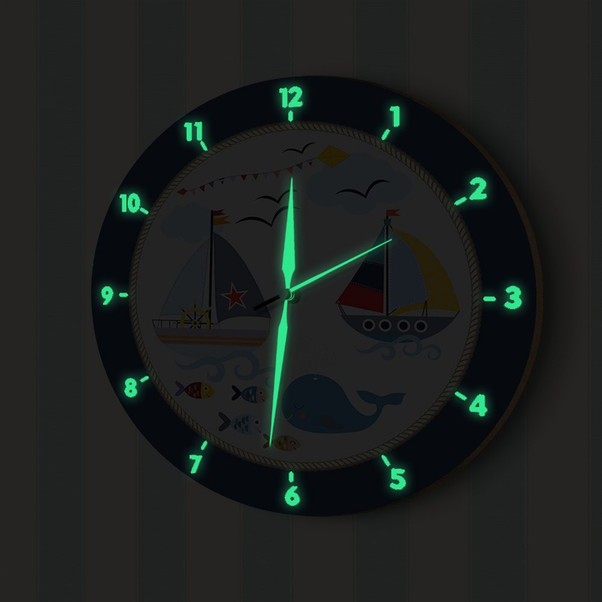 DekorLoft Denizci Fosforlu Çocuk Odası Duvar Saati YFS-1434