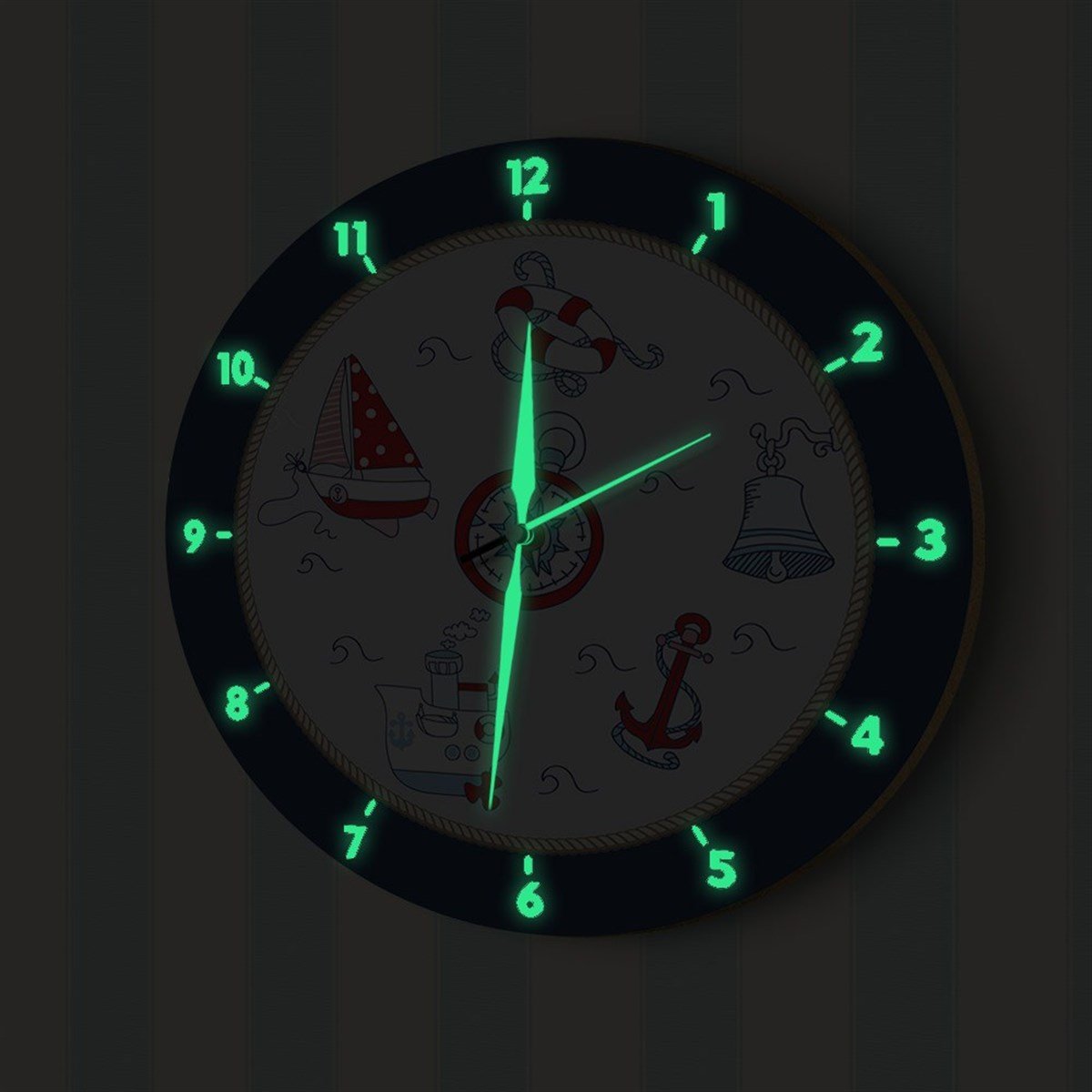 DekorLoft Denizci Fosforlu Çocuk Odası Duvar Saati YFS-1435