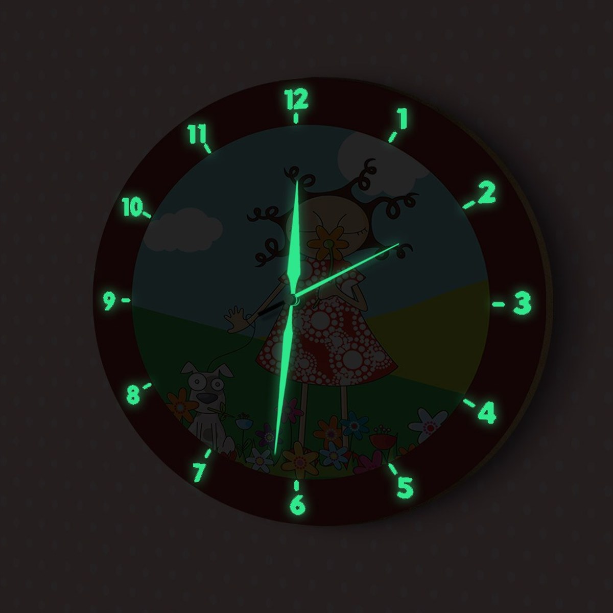 DekorLoft Fosforlu Çocuk Odası Duvar Saati YFS-1419