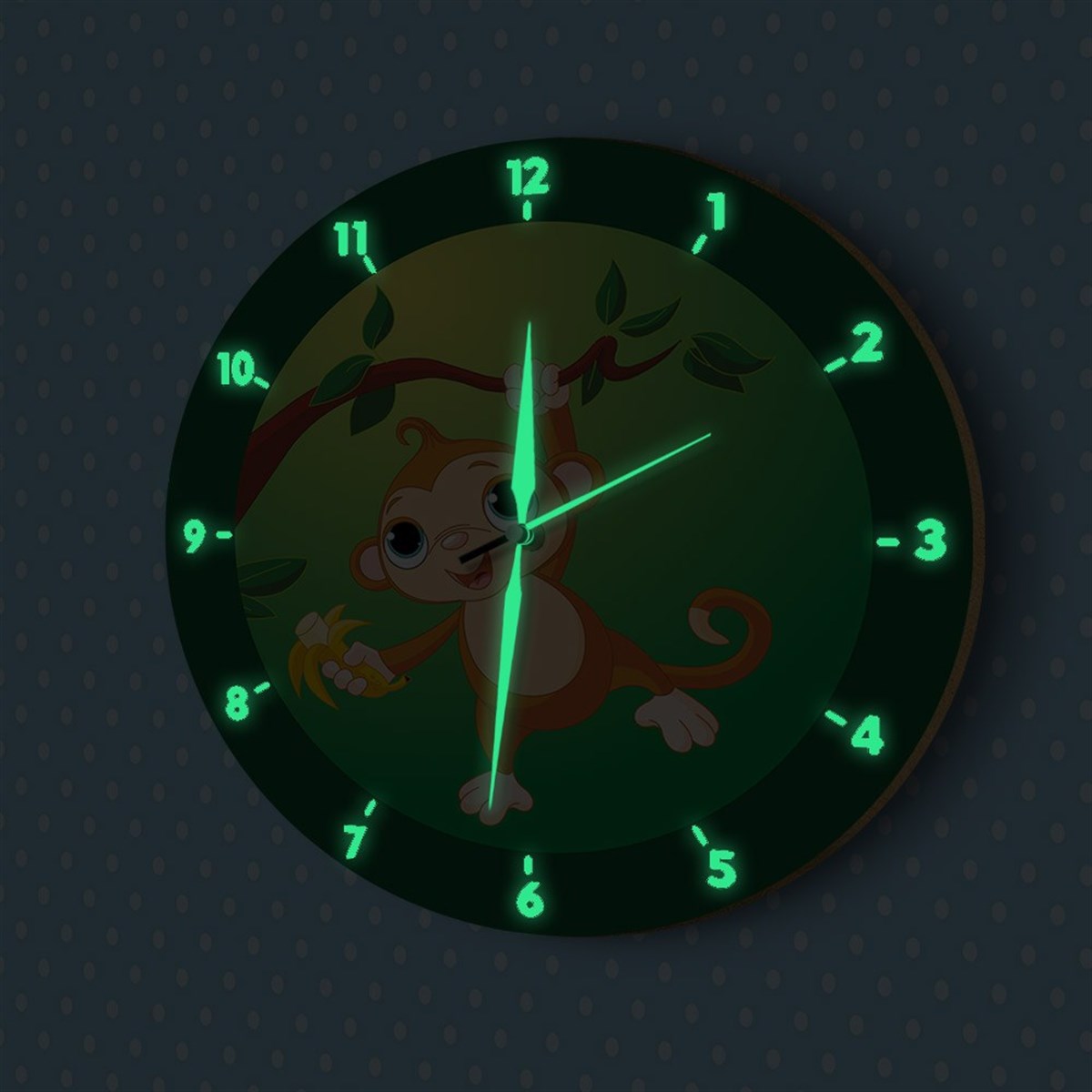 DekorLoft Maymun Fosforlu Çocuk Odası Duvar Saati YFS-1442