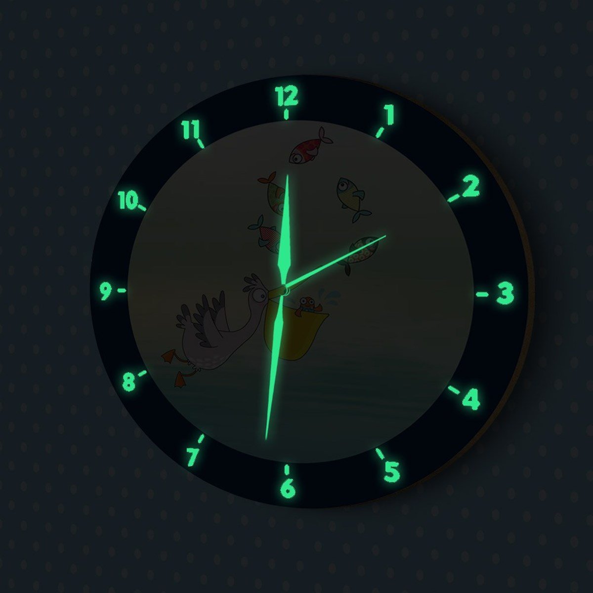 DekorLoft Pelikan Fosforlu Çocuk Odası Duvar Saati YFS-1453