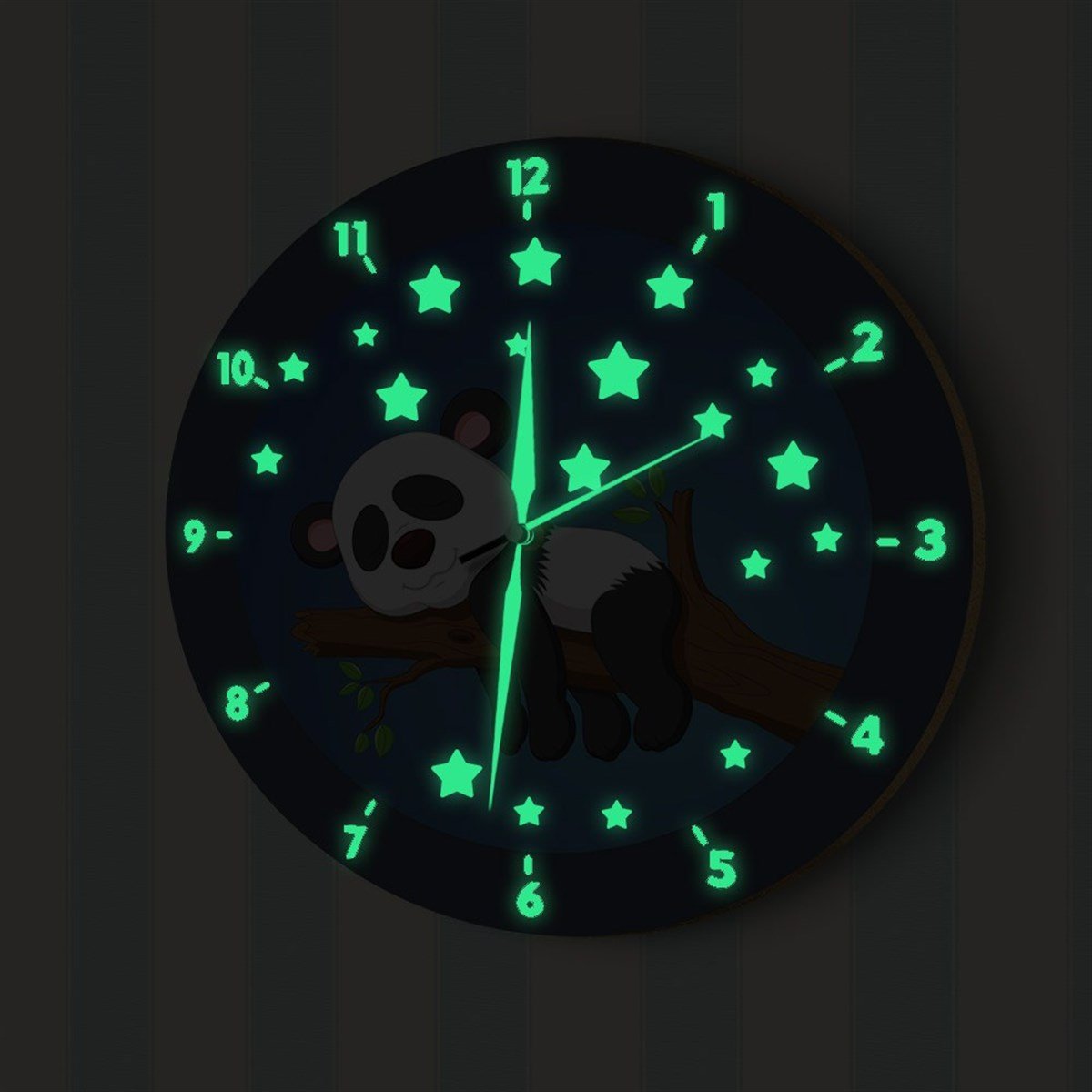DekorLoft Uyuyan Panda Fosforlu Çocuk Odası Duvar Saati YFS-1448