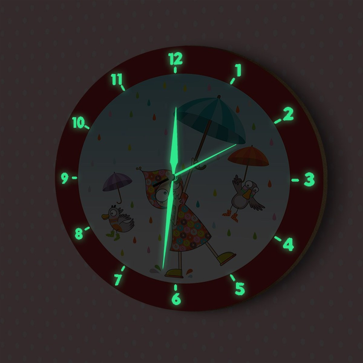 DekorLoft Yağmurlu Gün Fosforlu Çocuk Odası Duvar Saati YFS-1445