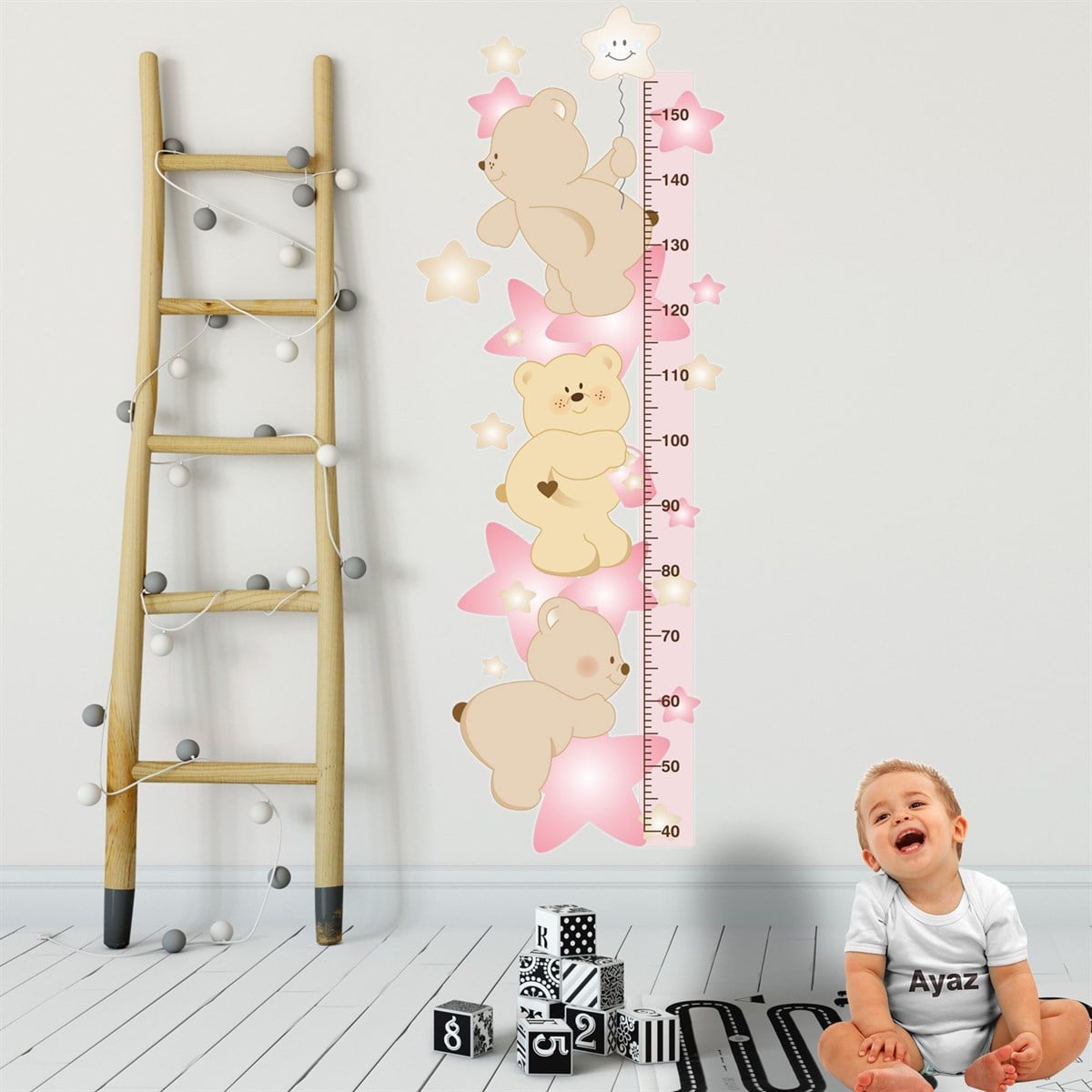 DekorLoft Yıldızlı Ayıcıklar Boy Ölçer Sticker DBC31  Pembe