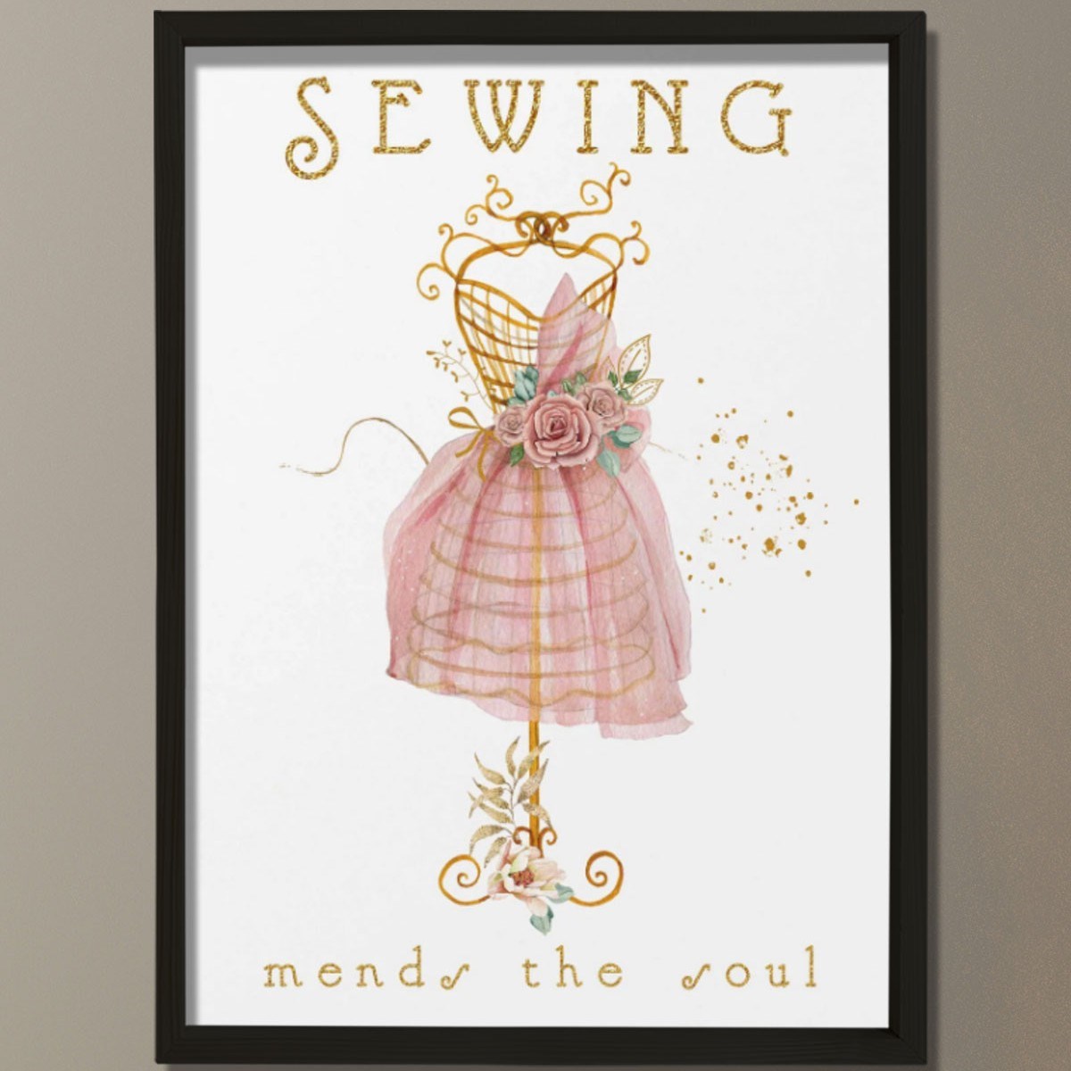 Dikiş Sanatı, Elbise Formu Baskısı, Vintage Çiçekler Dikişi, Terzi Hediyesi, Dikiş Odası Dekoru