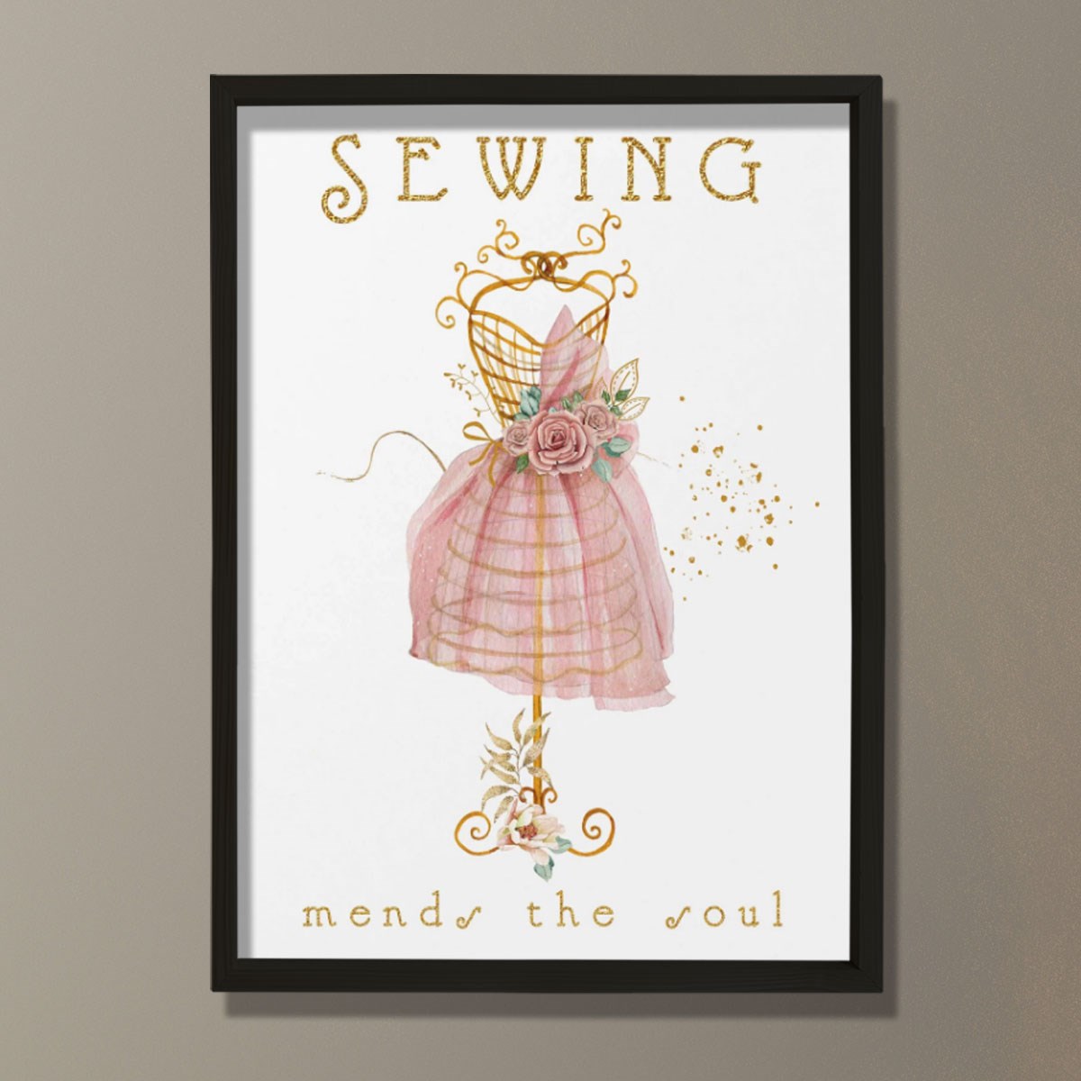 Dikiş Sanatı, Elbise Formu Baskısı, Vintage Çiçekler Dikişi, Terzi Hediyesi, Dikiş Odası Dekoru