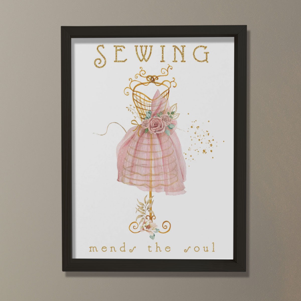 Dikiş Sanatı, Elbise Formu Baskısı, Vintage Çiçekler Dikişi, Terzi Hediyesi, Dikiş Odası Dekoru