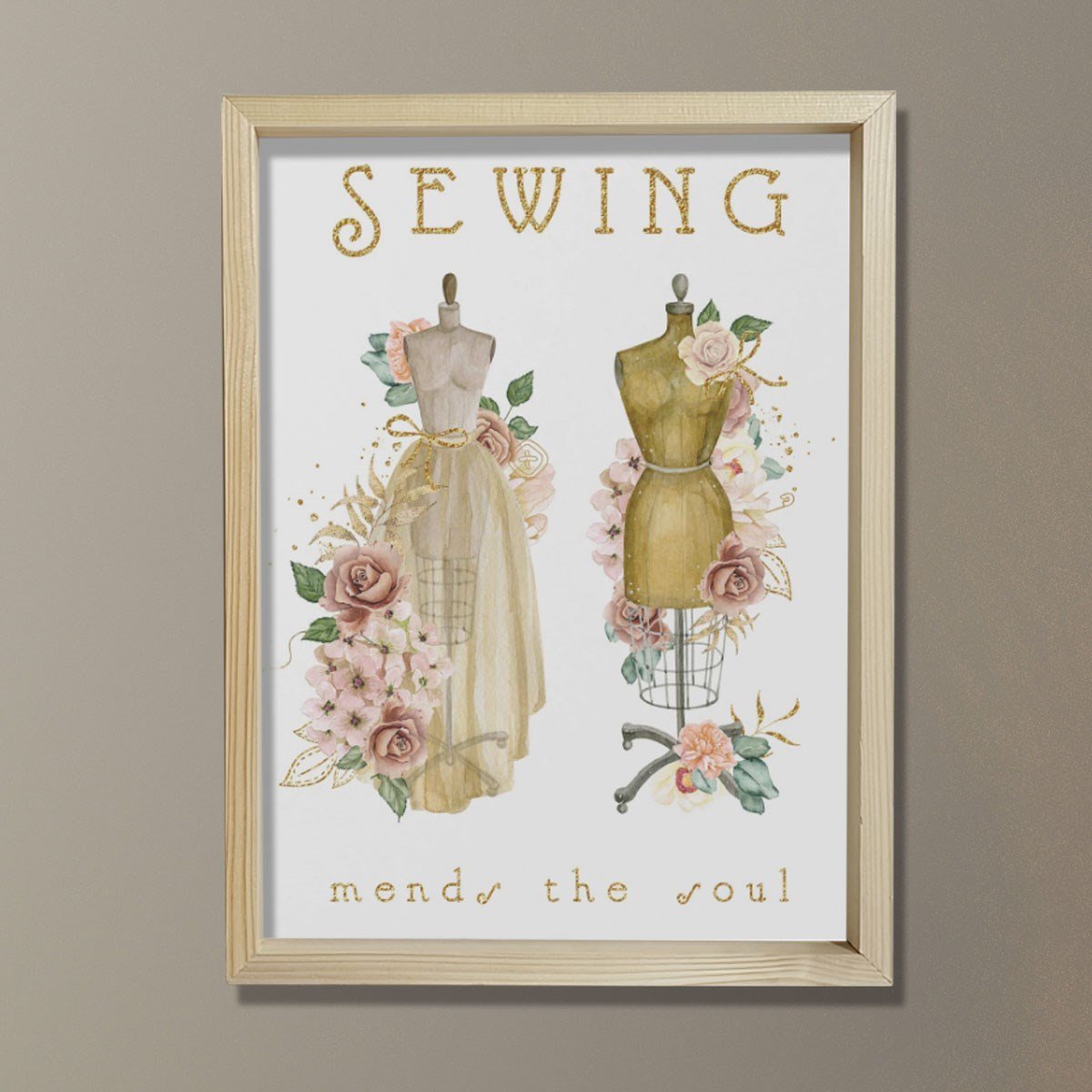 Dikiş Sanatı, Elbise Formu Baskısı, Vintage Çiçekler Dikişi, Terzi Hediyesi, Dikiş Odası Dekoru