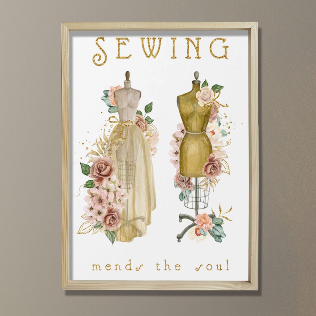 Dikiş Sanatı, Elbise Formu Baskısı, Vintage Çiçekler Dikişi, Terzi Hediyesi, Dikiş Odası Dekoru
