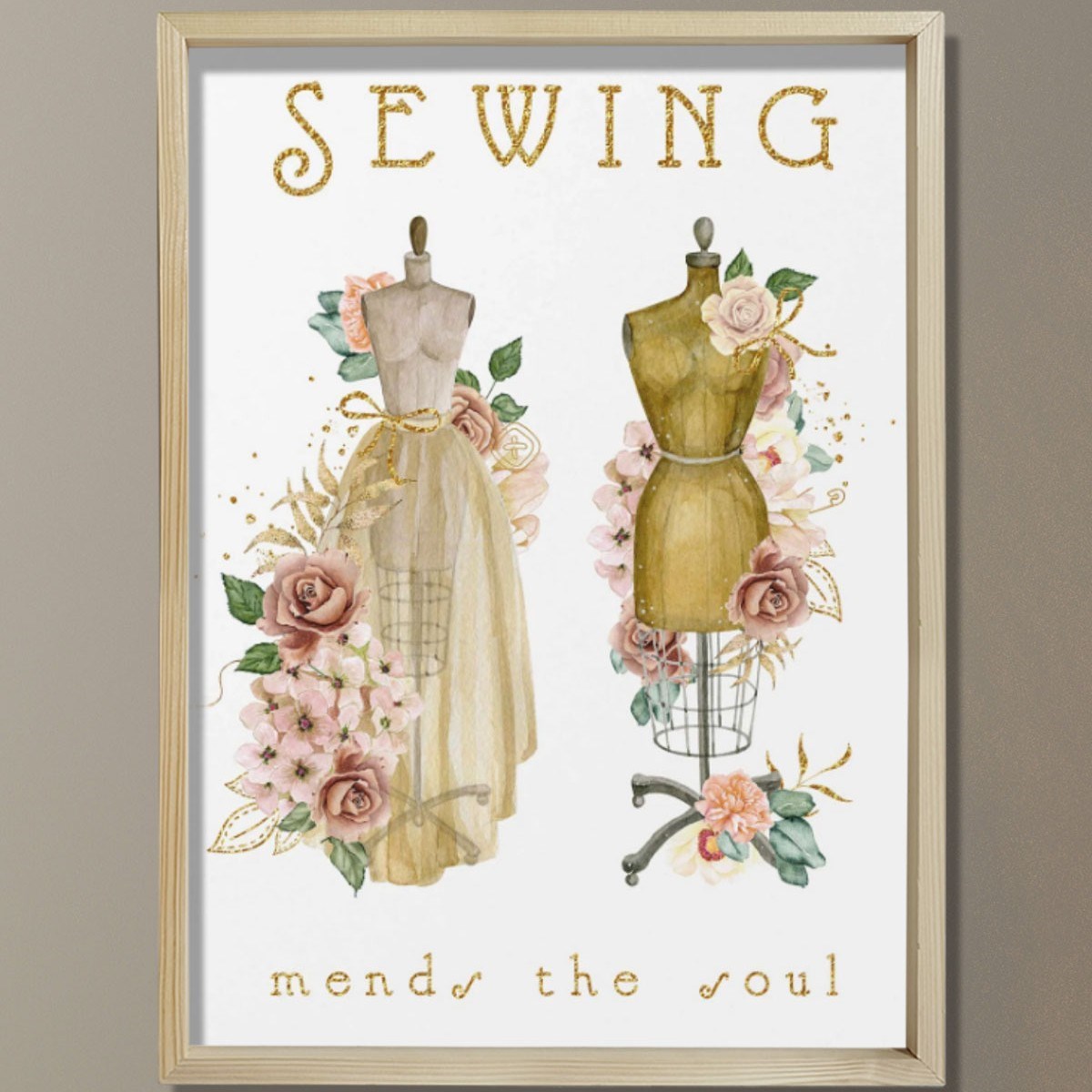 Dikiş Sanatı, Elbise Formu Baskısı, Vintage Çiçekler Dikişi, Terzi Hediyesi, Dikiş Odası Dekoru