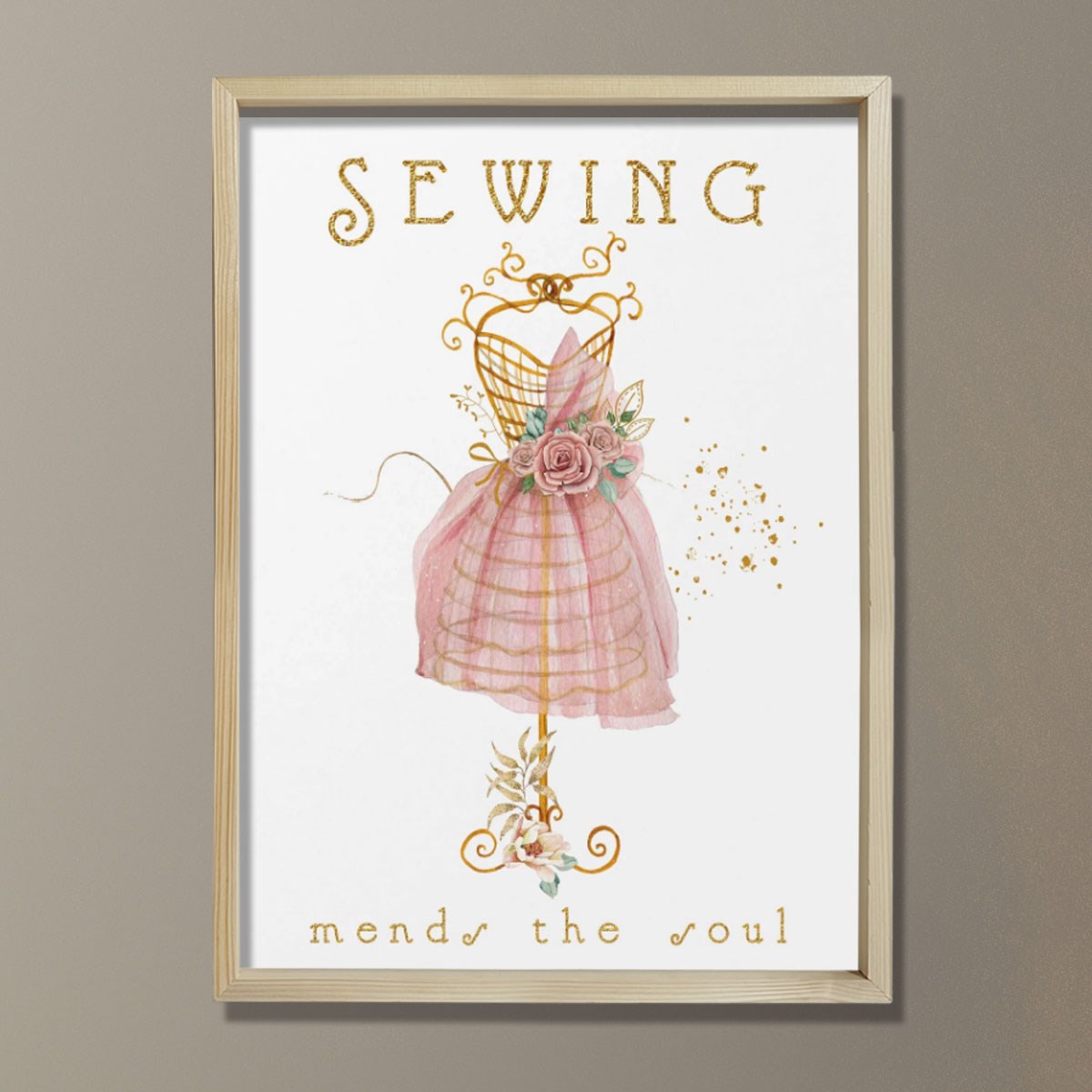 Dikiş Sanatı, Elbise Formu Baskısı, Vintage Çiçekler Dikişi, Terzi Hediyesi, Dikiş Odası Dekoru