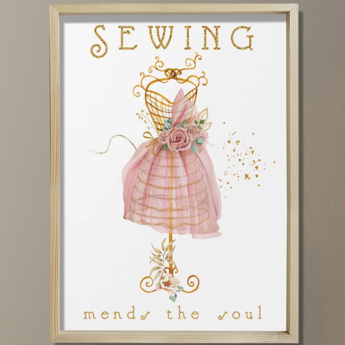 Dikiş Sanatı, Elbise Formu Baskısı, Vintage Çiçekler Dikişi, Terzi Hediyesi, Dikiş Odası Dekoru