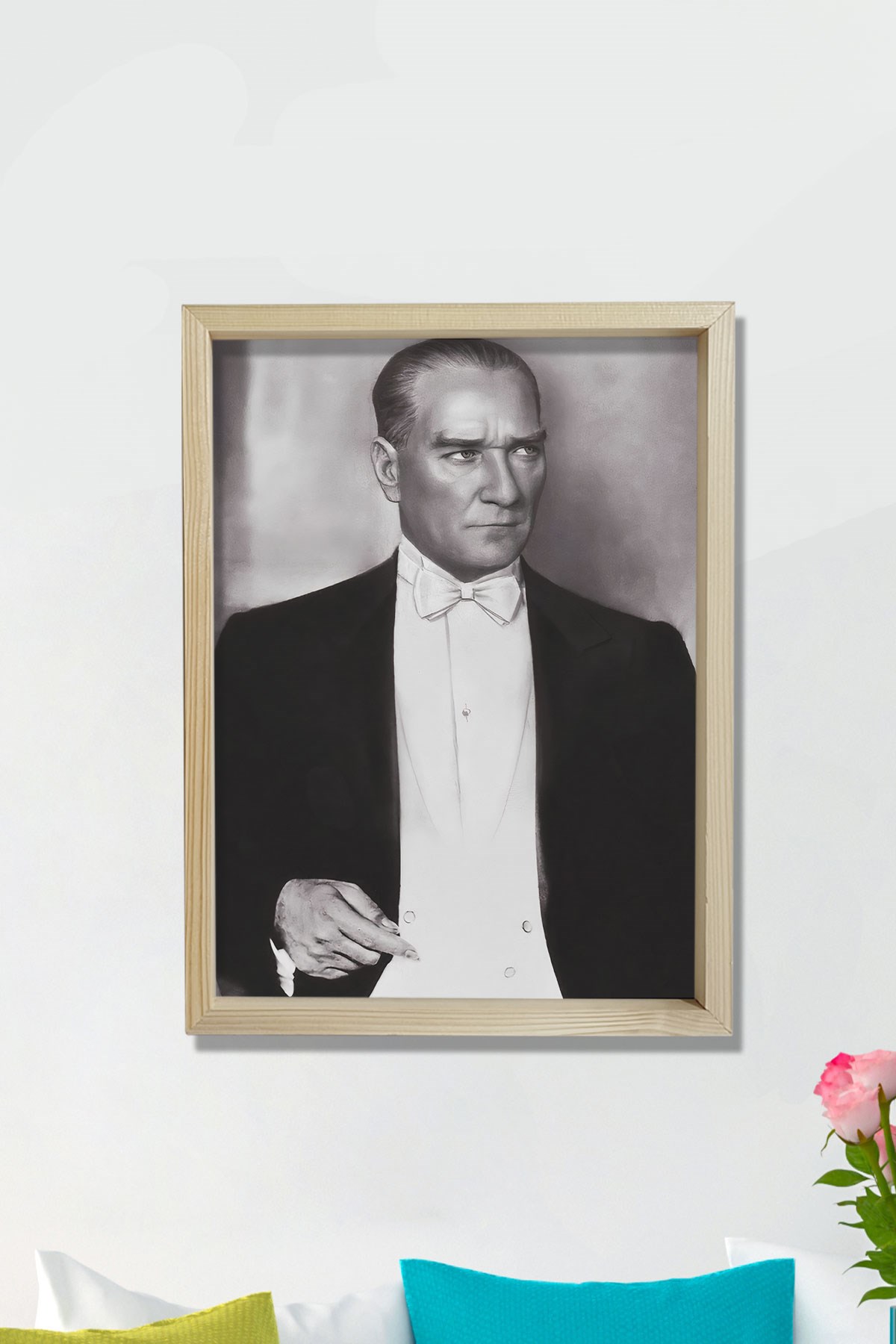 Doğal Çam Ağacı Çerçeveli Atatürk Tablo