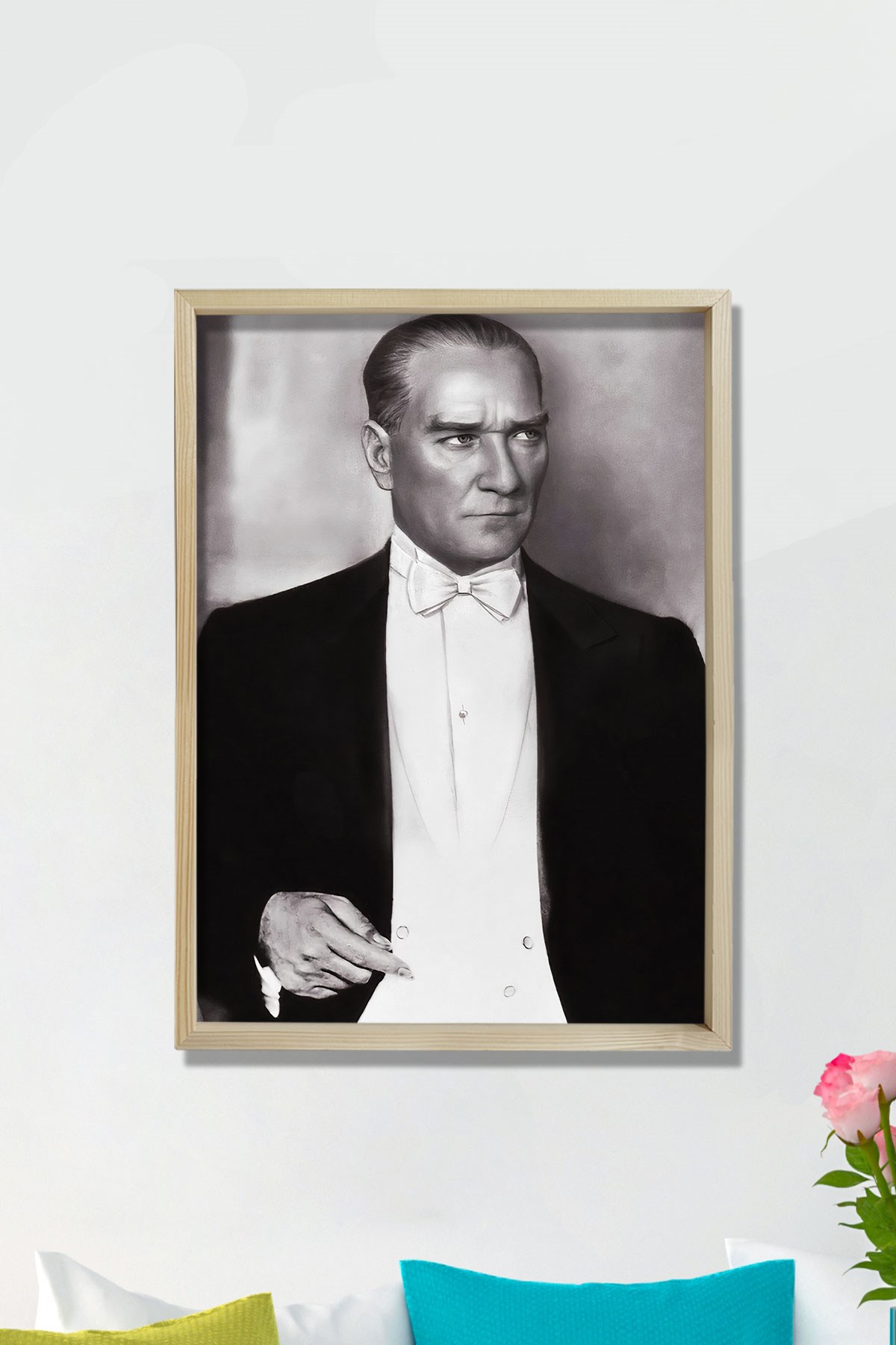 Doğal Çam Ağacı Çerçeveli Atatürk Tablo