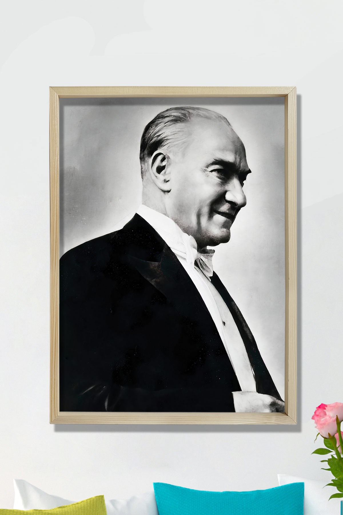 Doğal Çam Ağacı Çerçeveli Atatürk Tablo