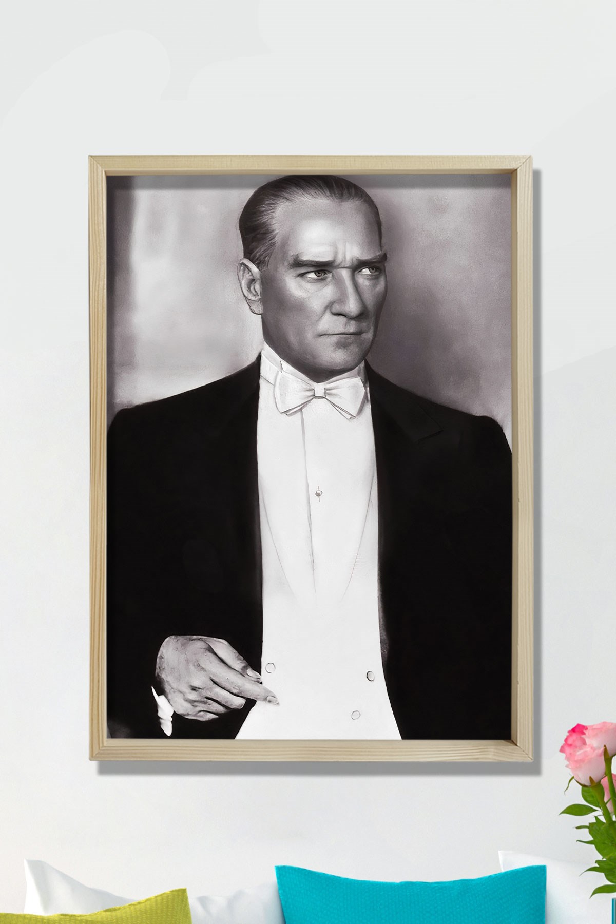 Doğal Çam Ağacı Çerçeveli Atatürk Tablo