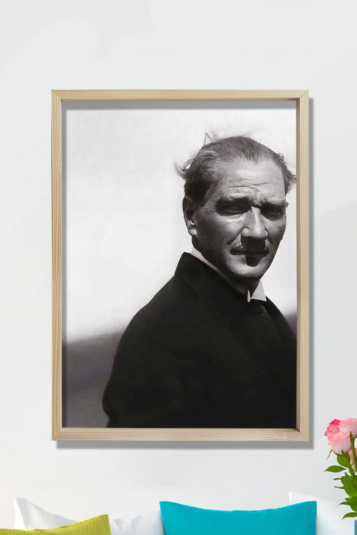 Doğal Çam Ağacı Çerçeveli Atatürk Tablo
