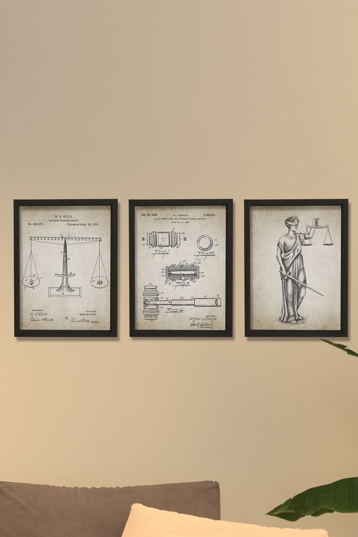 Doğal Çam Çerçeveli Avukat Odası Duvar Tablosu Avukat Adalet Seti Patentleri 1885