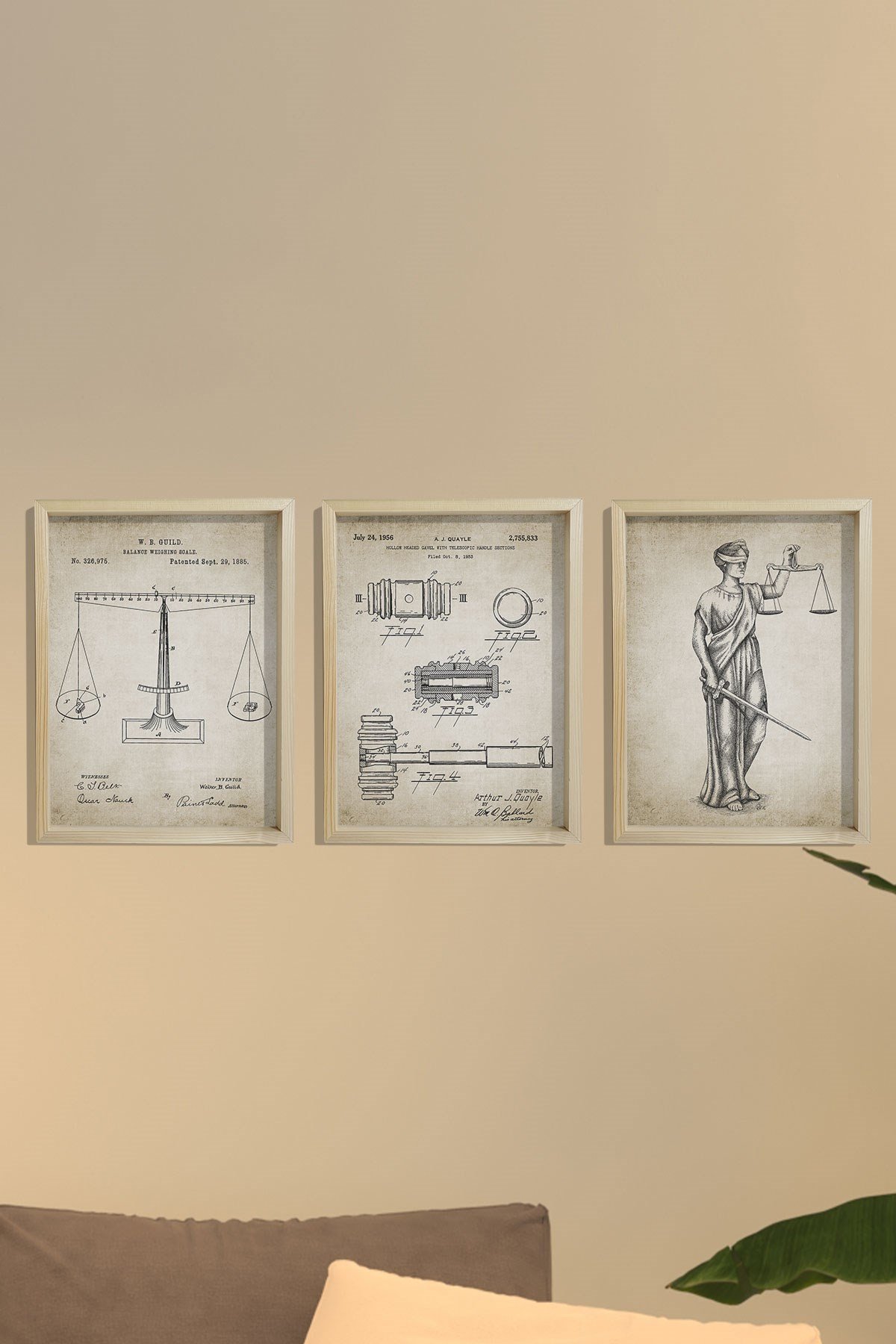 Doğal Çam Çerçeveli Avukat Odası Duvar Tablosu Avukat Adalet Seti Patentleri 1885
