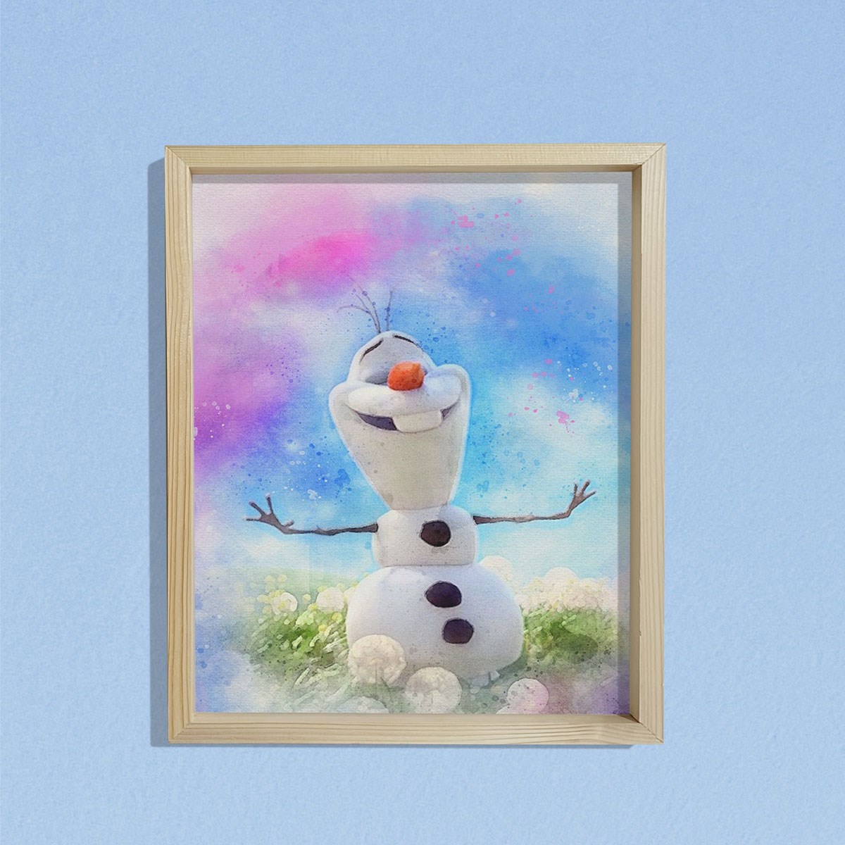 Doğal Çam Çerçeveli Bebek ve Çocuk Odası Duvar Tablosu Olaf