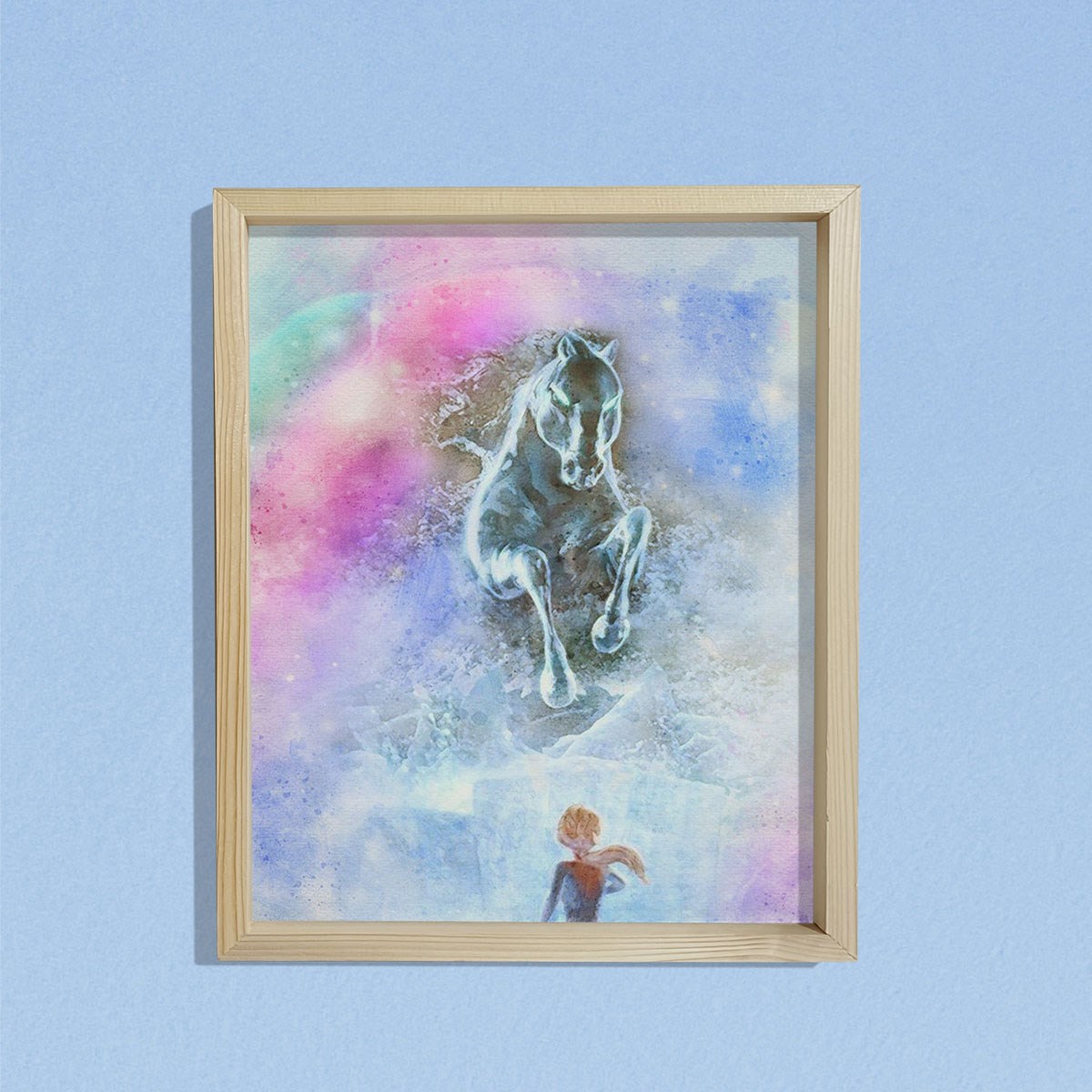 Doğal Çam Çerçeveli Bebek ve Çocuk Odası Duvar Tablosu Frozen Hourse