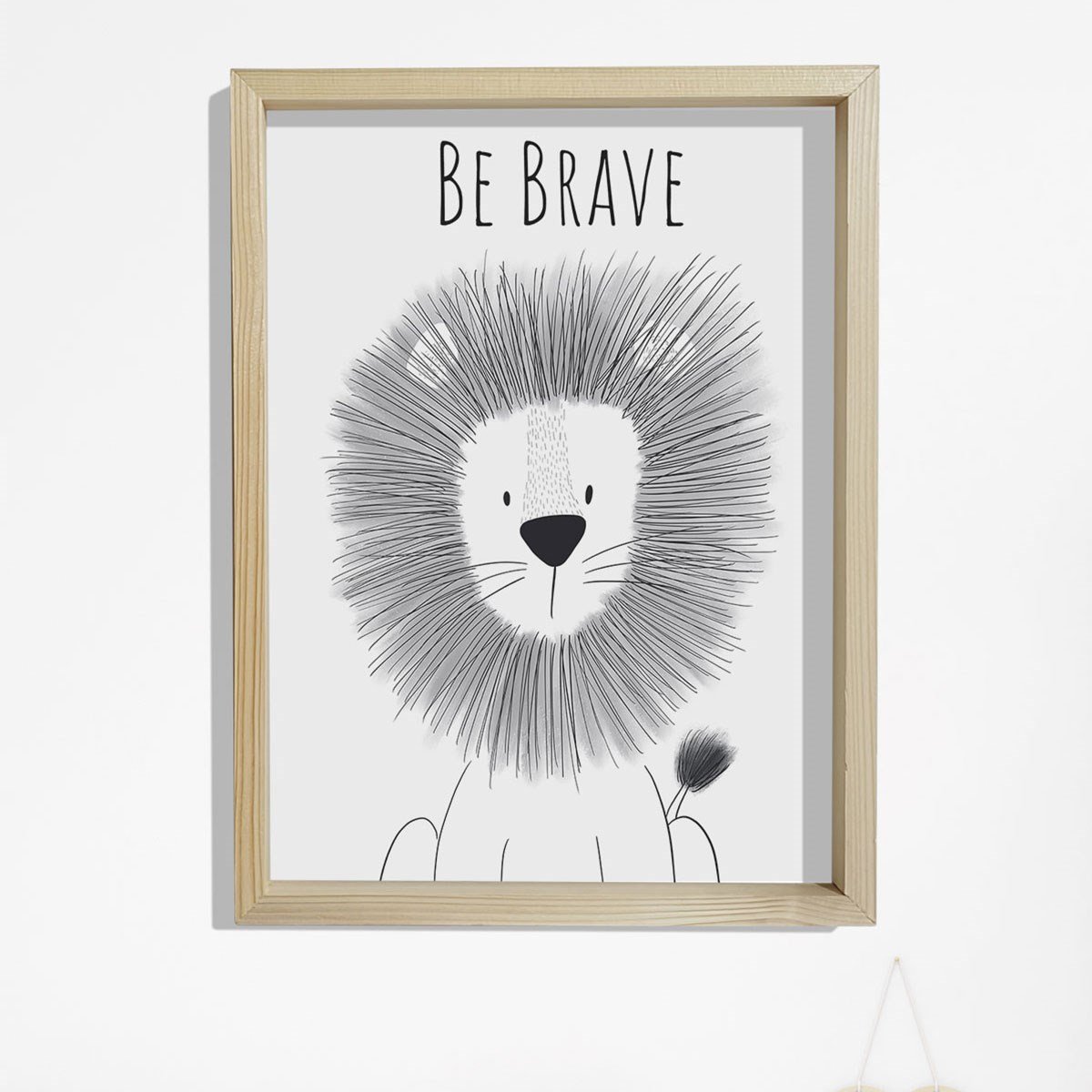 Doğal Çam Çerçeveli Bebek ve Çocuk Odası Duvar Tablosu Cesur Ol - Aslan