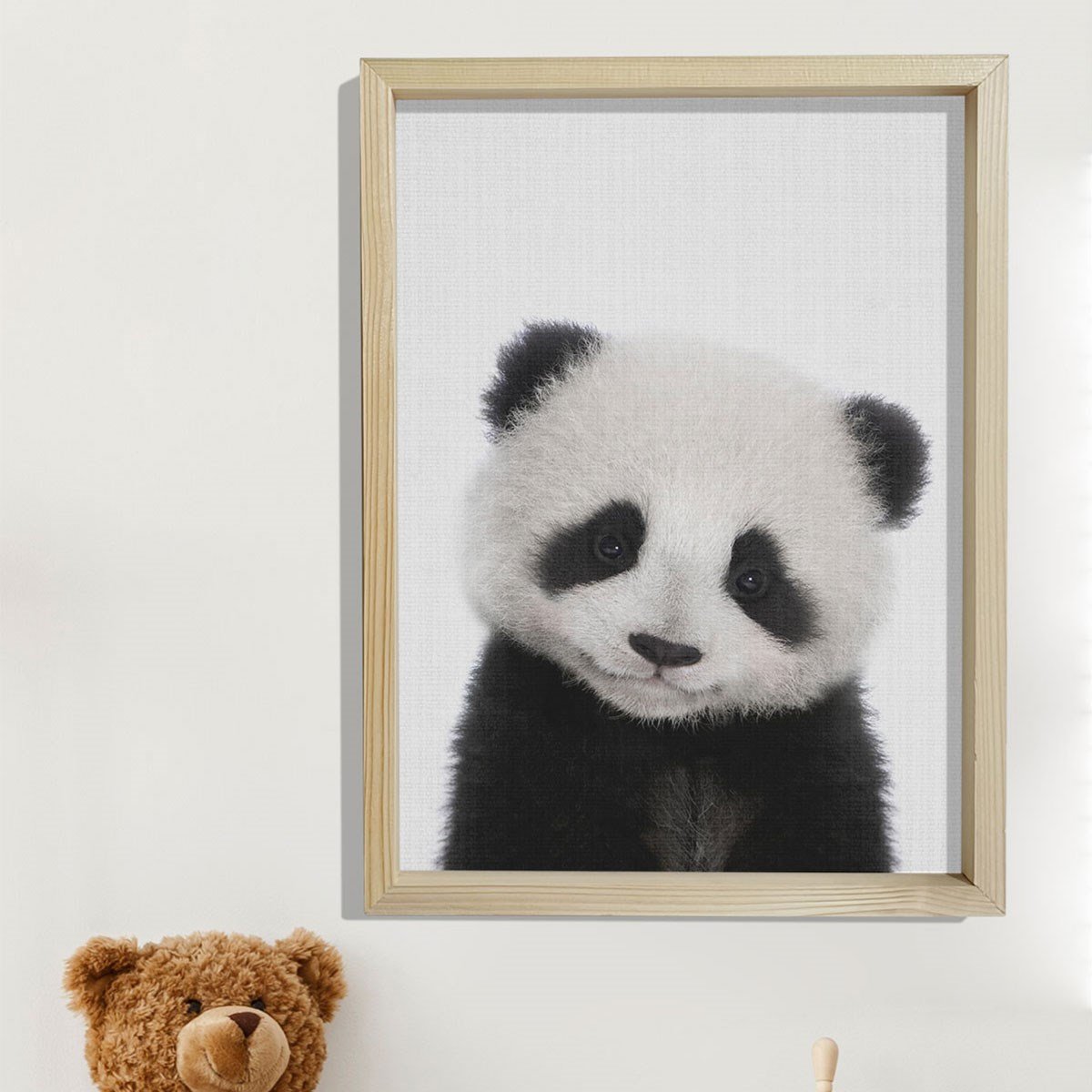Doğal Çam Çerçeveli Bebek ve Çocuk Odası Duvar Tablosu Şirin Panda