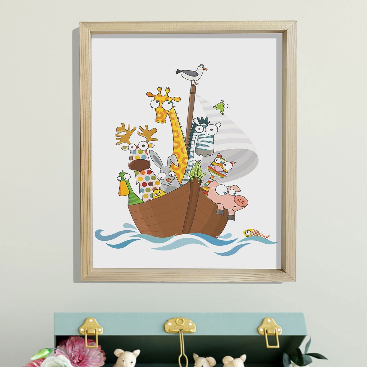 Doğal Çam Çerçeveli Bebek ve Çocuk Odası Duvar Tablosu Komik denizciler