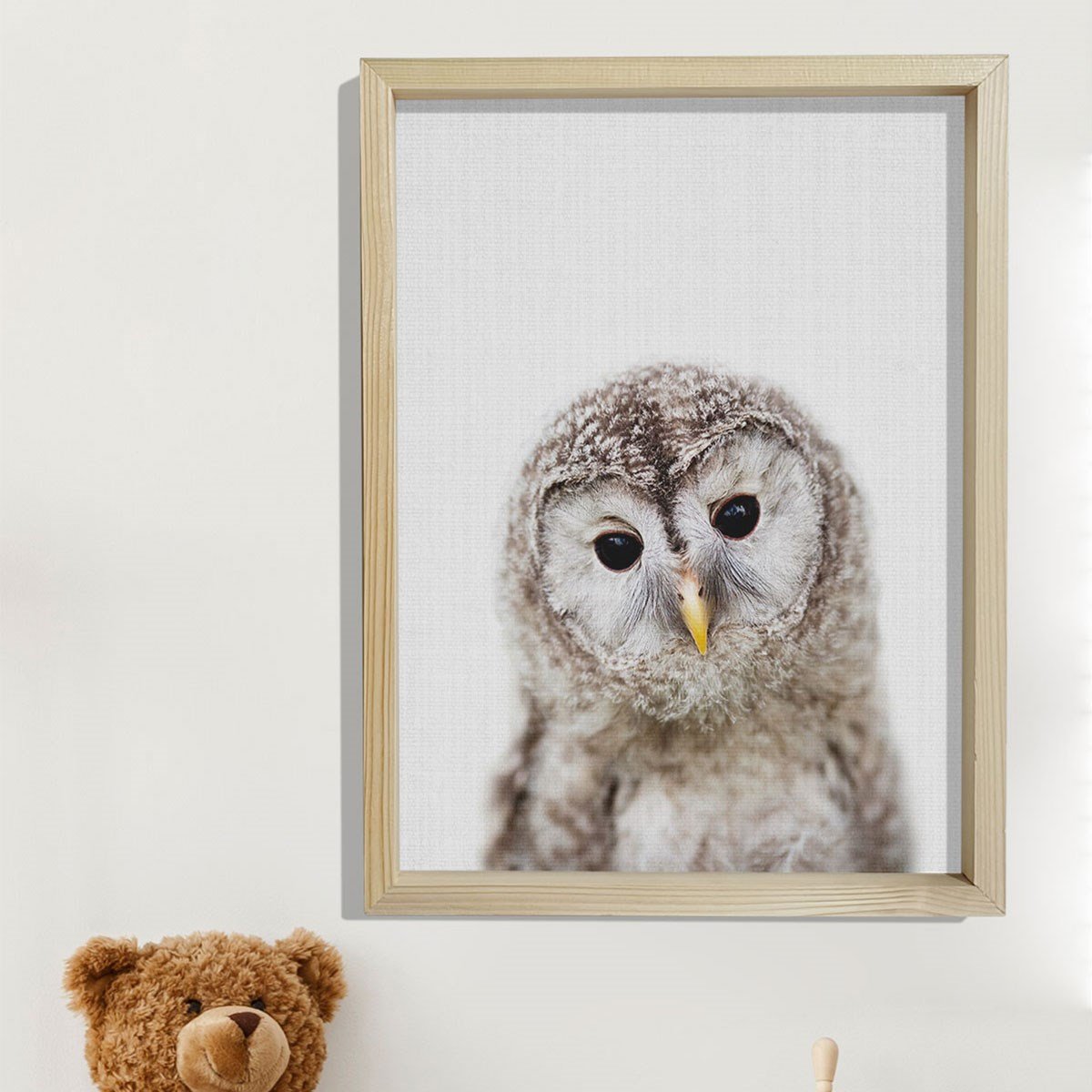 Doğal Çam Çerçeveli Bebek ve Çocuk Odası Duvar Tablosu Baykuş