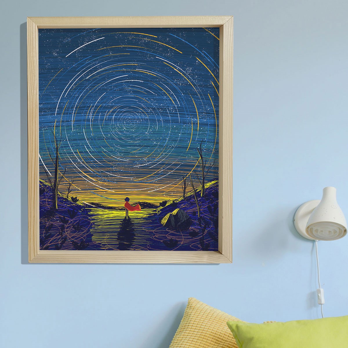 Doğal Çam Çerçeveli Bebek ve Çocuk Odası Duvar Tablosu Evrenin Hakimi