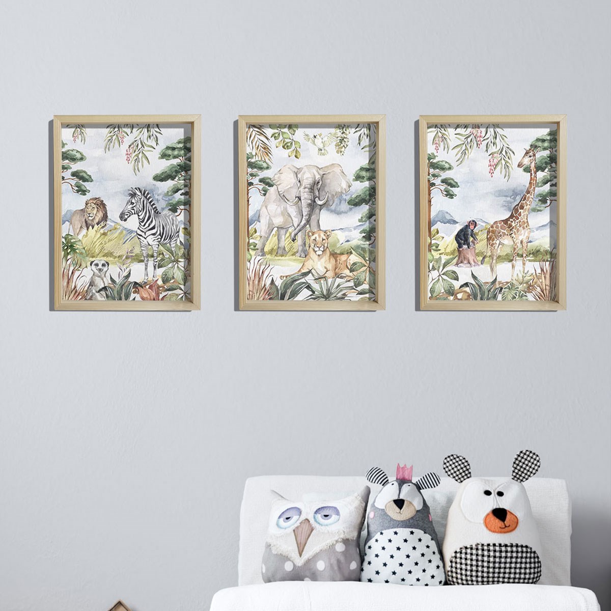 Doğal Çam Çerçeveli Bebek ve Çocuk Odası Duvar Tablosu Ormanda Hahşi Yaşam