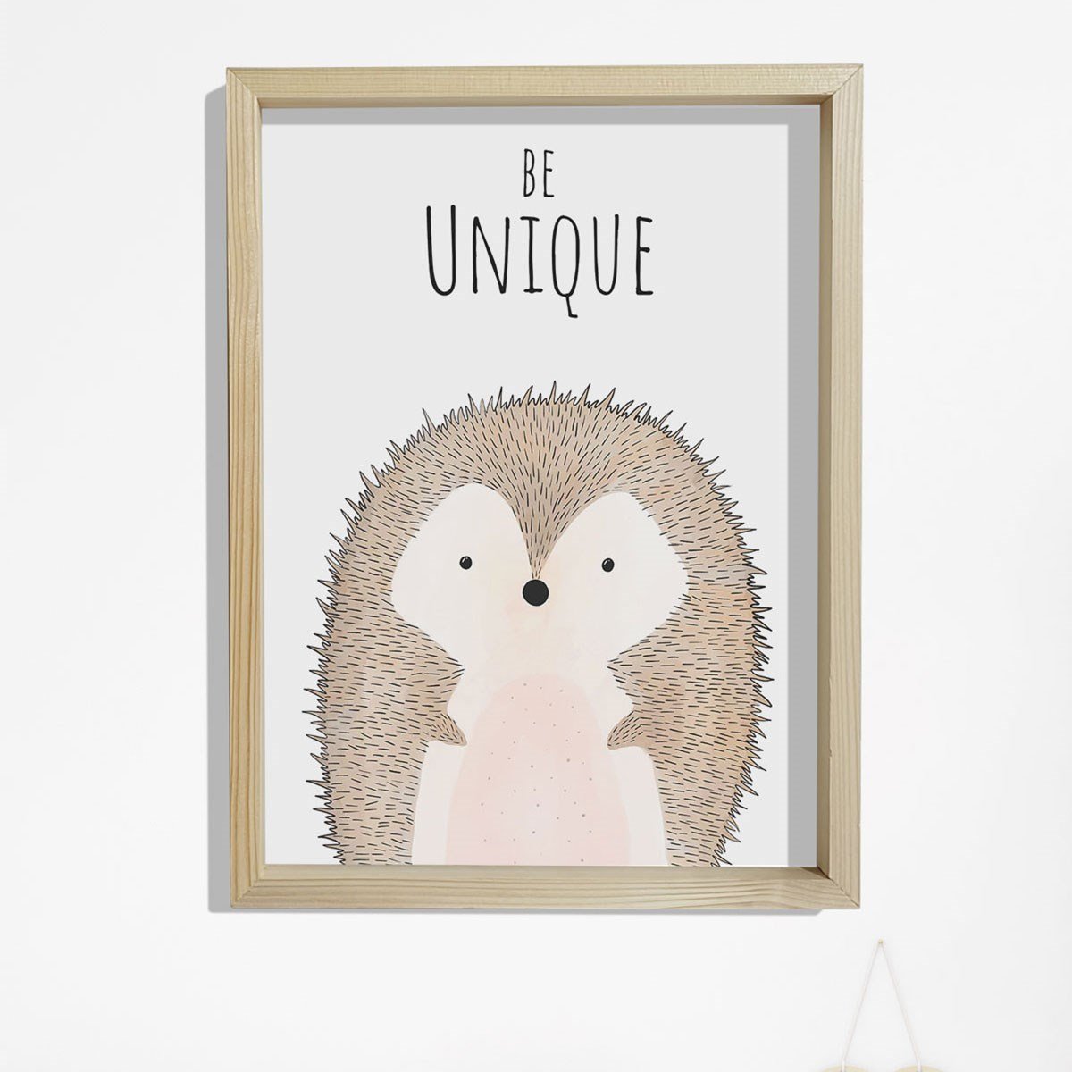 Doğal Çam Çerçeveli Bebek ve Çocuk Odası Duvar Tablosu Benzersiz Ol - Kirpi