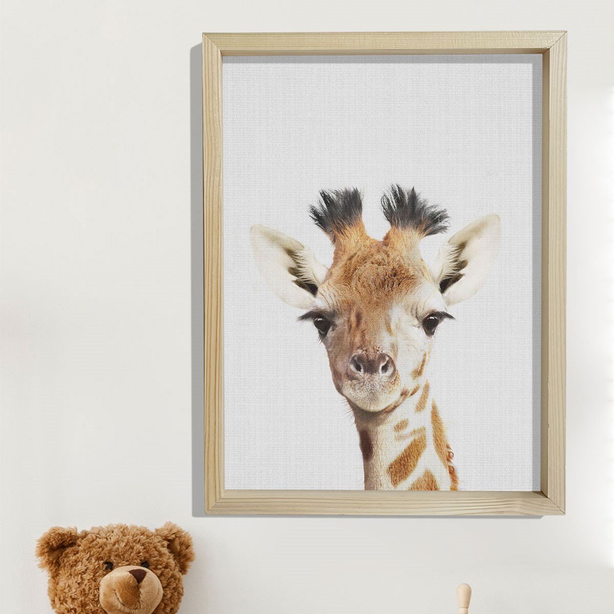 Doğal Çam Çerçeveli Bebek ve Çocuk Odası Duvar Tablosu Zürafa