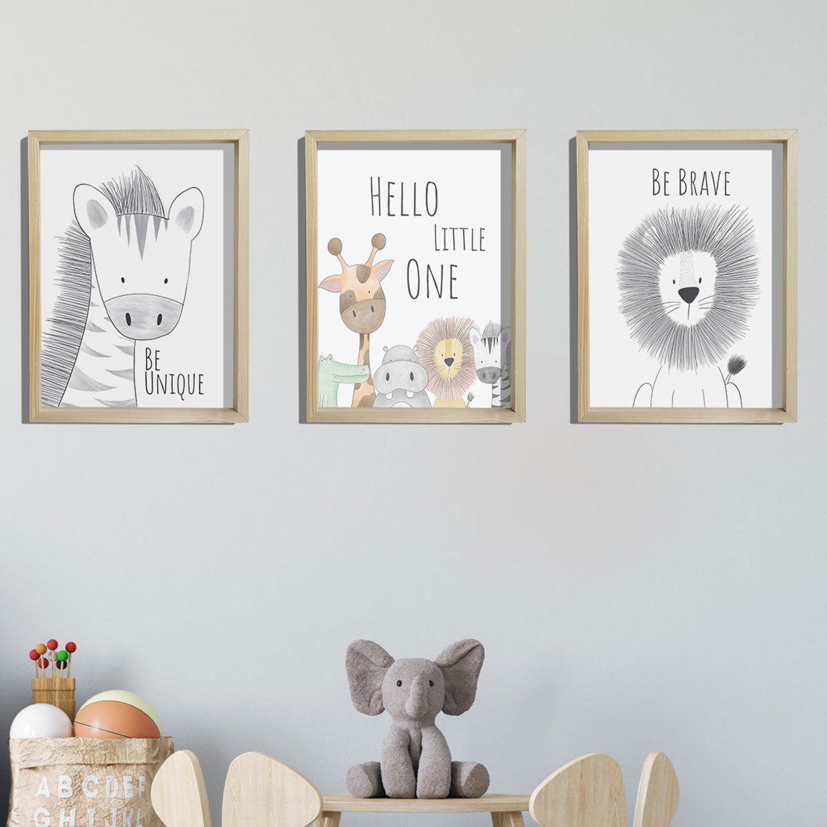 Doğal Çam Çerçeveli Bebek ve Çocuk Odası Duvar Tablosu Zebra - Hello Little One - Aslan